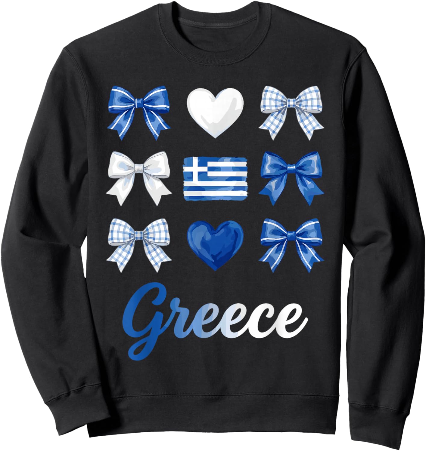 Coquette Nœud Drapeau Grec Grèce Cœurs Mignon Filles Sweatshirt - Sweatshirt | Black