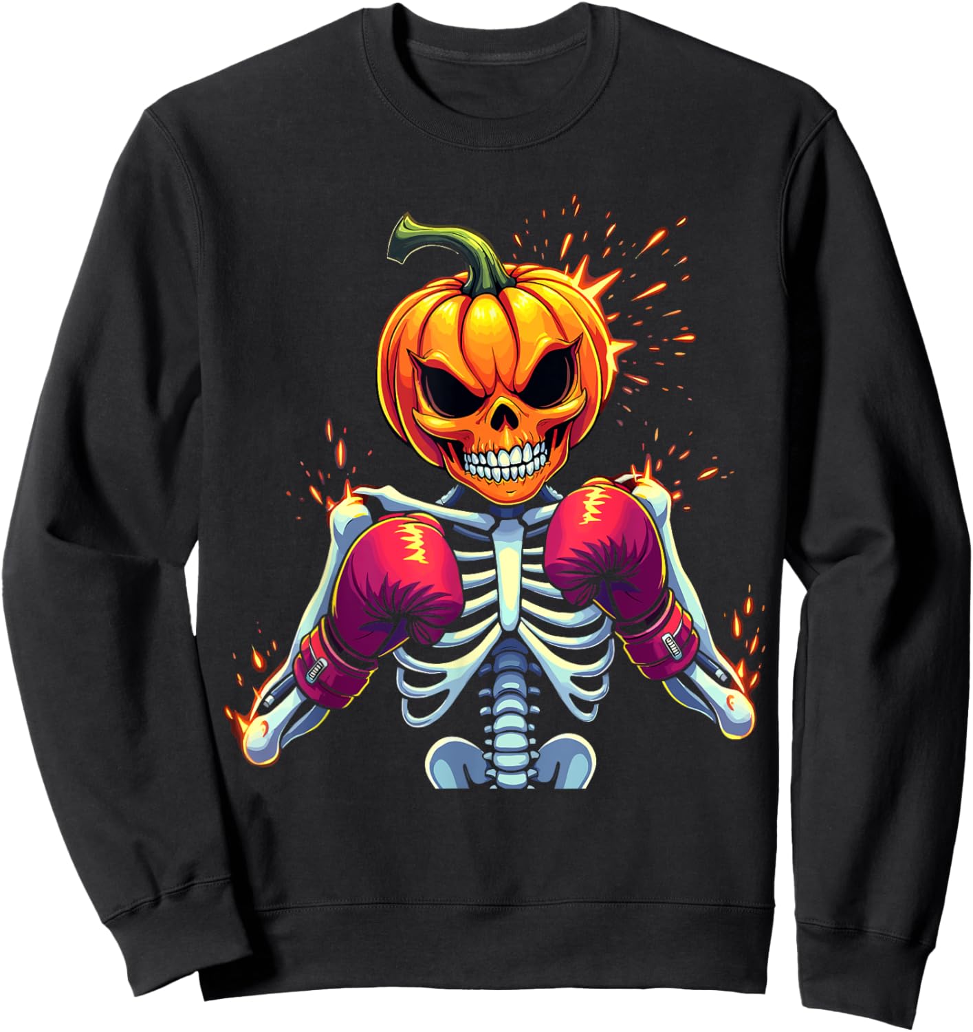 Pumpkin Head Skeleton Boxing Halloween Spooky Fighter Sweatshirt - Sweatshirt | Black