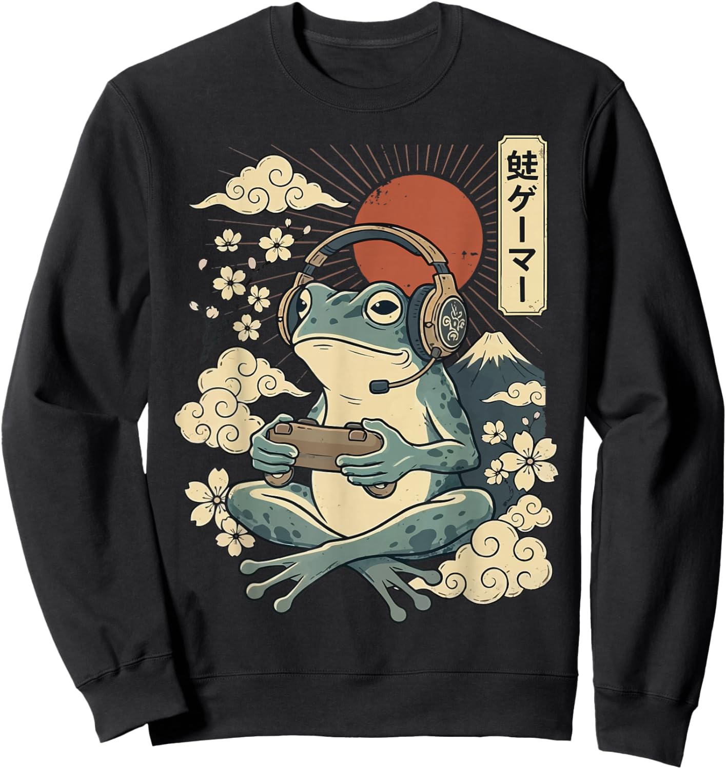 Japanese Gamer Frog Japan Anime Gaming Sweatshirt - Sweatshirt | Black