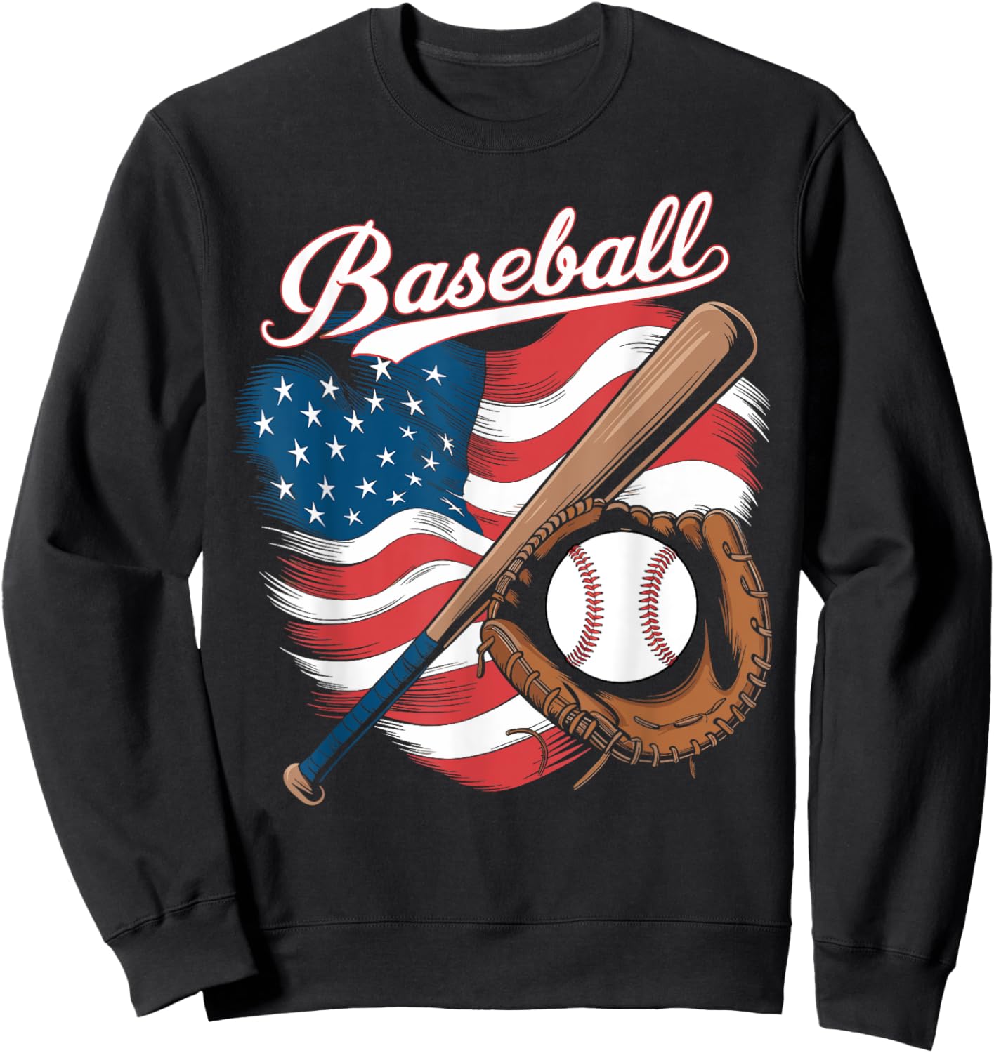 American Flag Baseball Player Bat Fan Catcher Pitcher USA Sweatshirt - Sweatshirt | Black