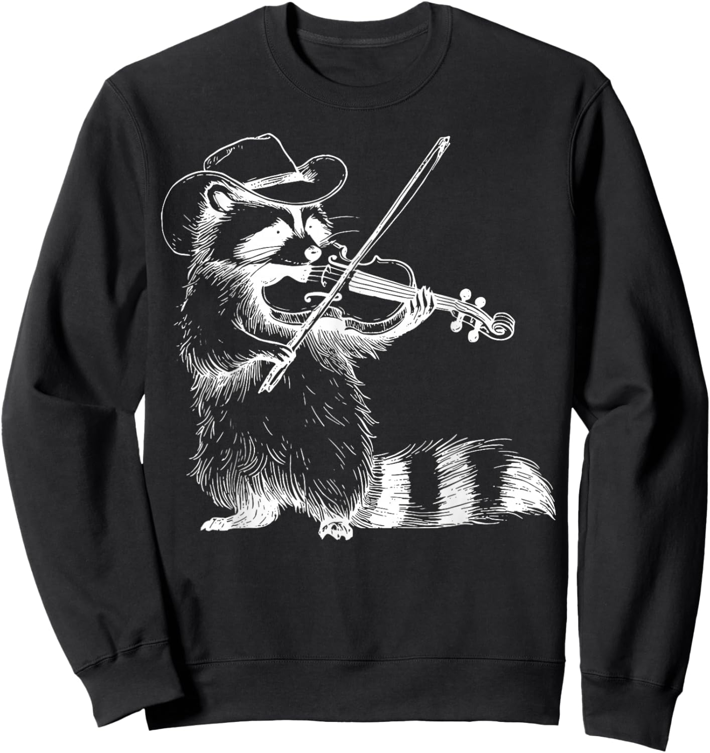 Vintage Cowboy Raccoon Playing Fiddle Violin Animal Musician Sweatshirt - Sweatshirt | Black