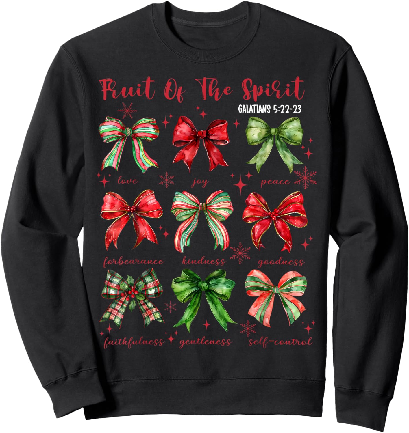 Coquette Bow Fruit Of The Spirit Christmas Jesus Christian Sweatshirt - Sweatshirt | Black