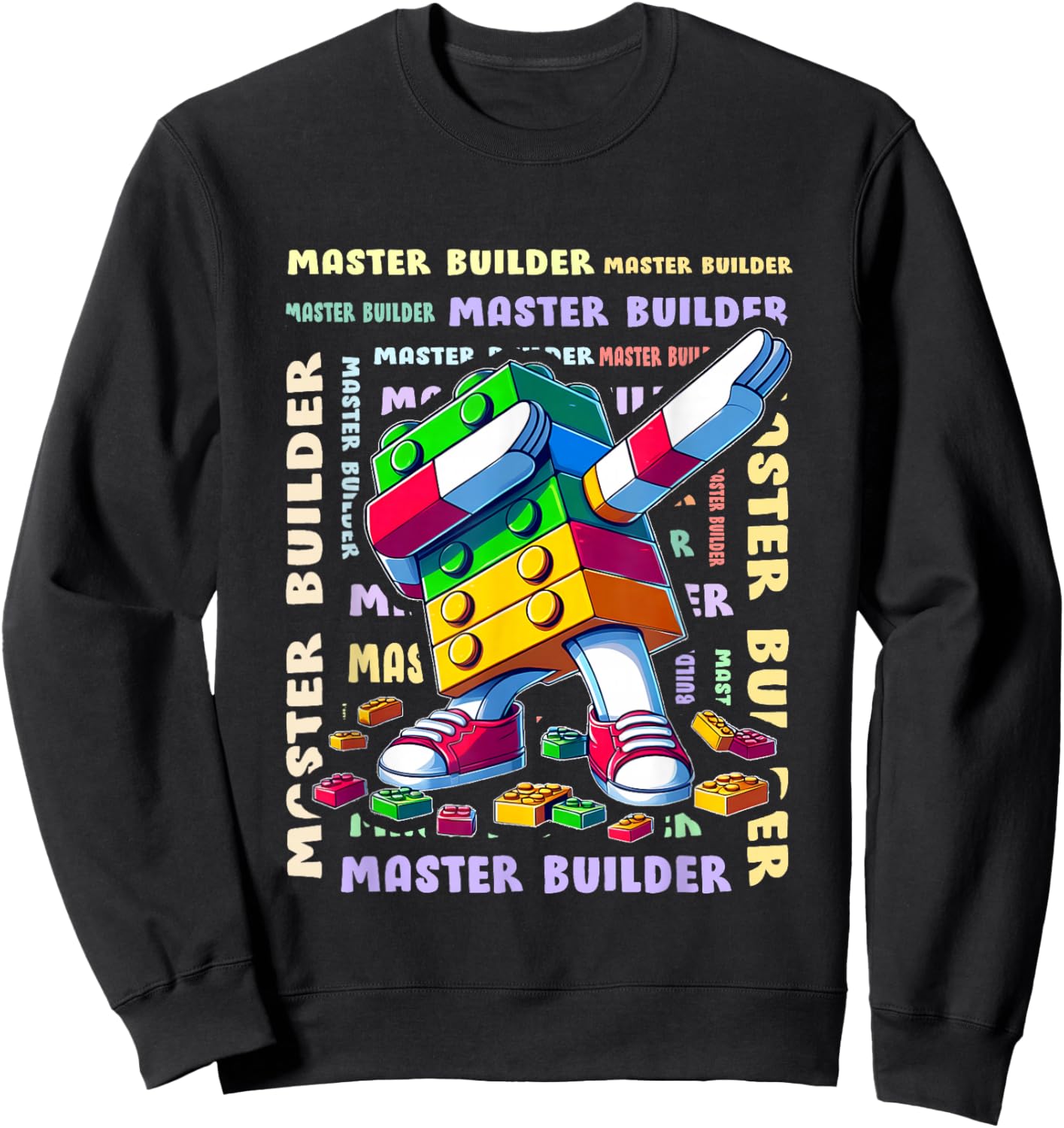 Colourful Master Builder Dabbing Blocks Bricks Builder Sweatshirt - Sweatshirt | Black