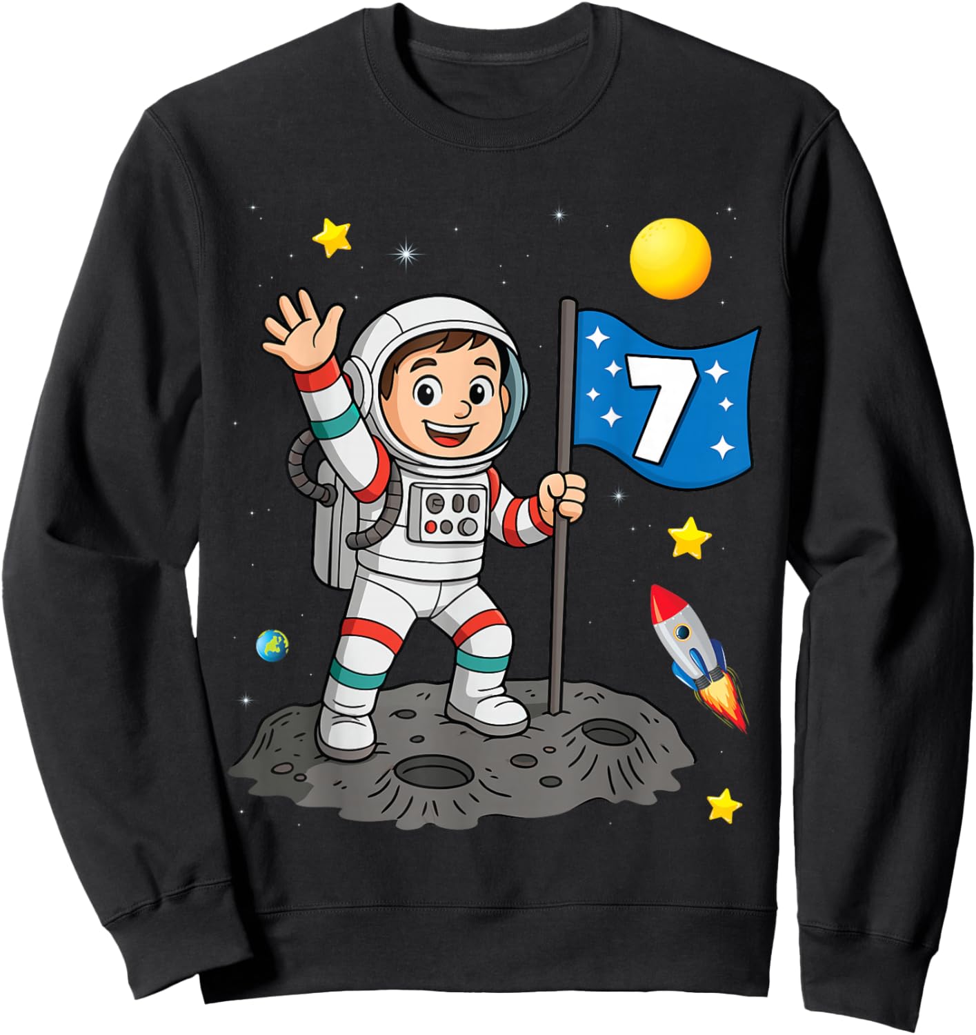 7th Birthday Astronaut All Space Boy 7th Birthday Sweatshirt - Sweatshirt | Black