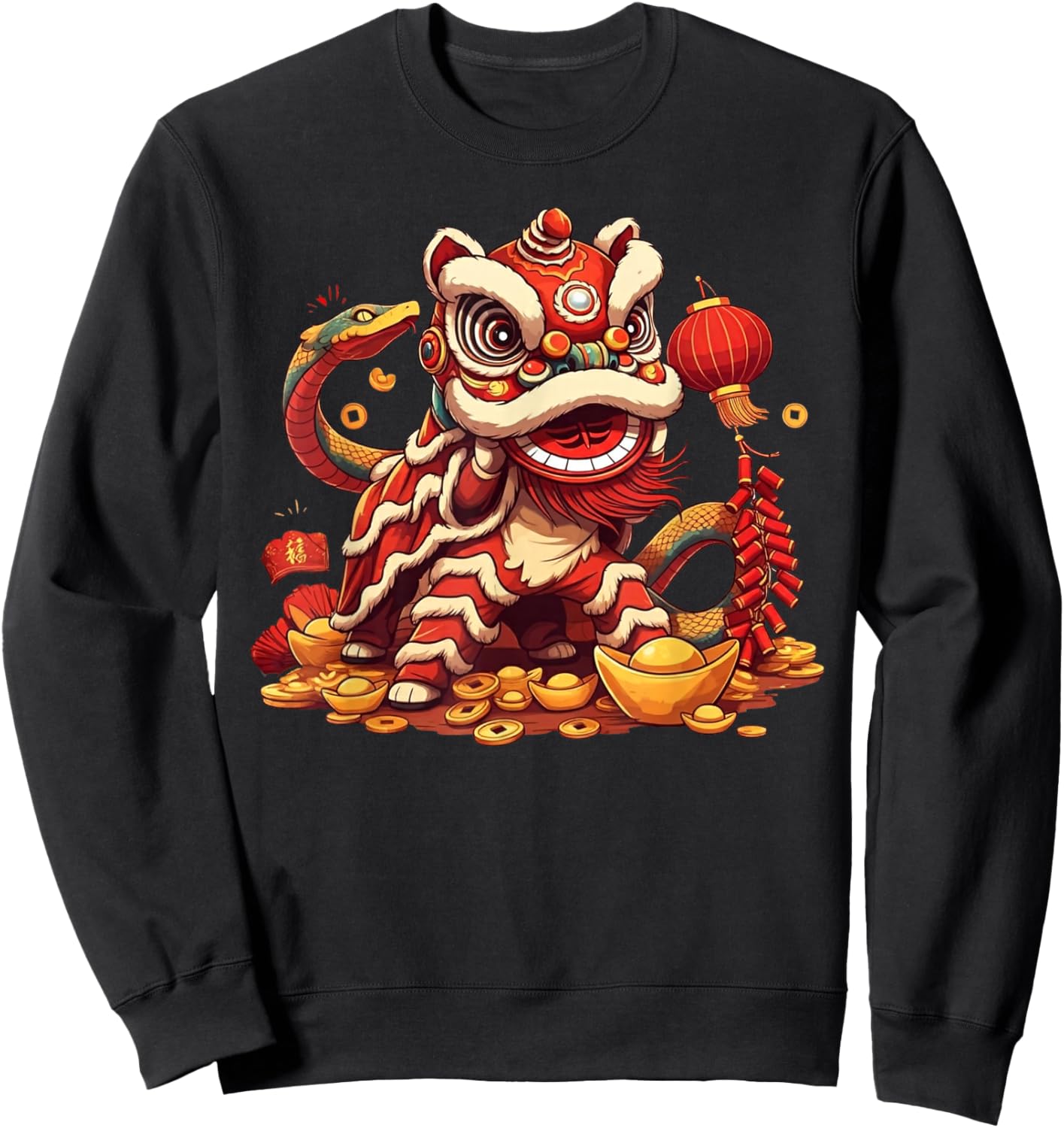 Funny Lion Snake Chinese New Year 2025 Kids Sweatshirt - Sweatshirt | Black