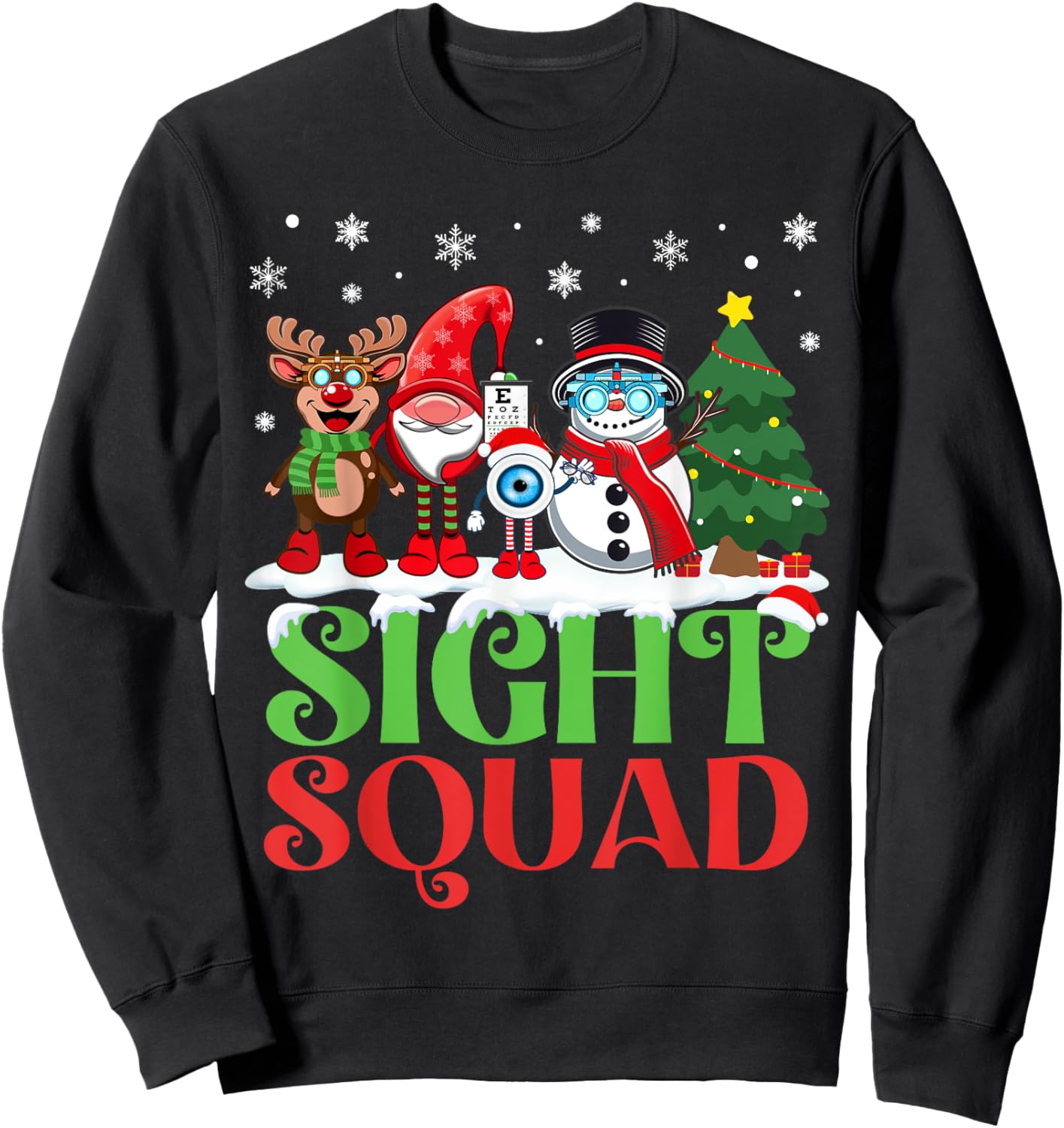 Sight Squad Reindeer Gnome Santa Funny Christmas Optometrist Sweatshirt - Sweatshirt | Black