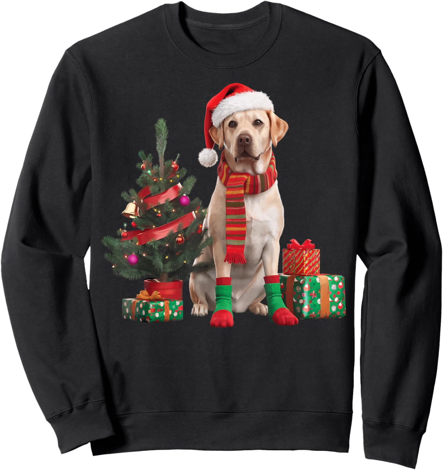 Yellow Lab Labrador Christmas Dog Santa Hat Pajama Puppy Pup Women Kids Sweatshirt - Sweatshirt | Black