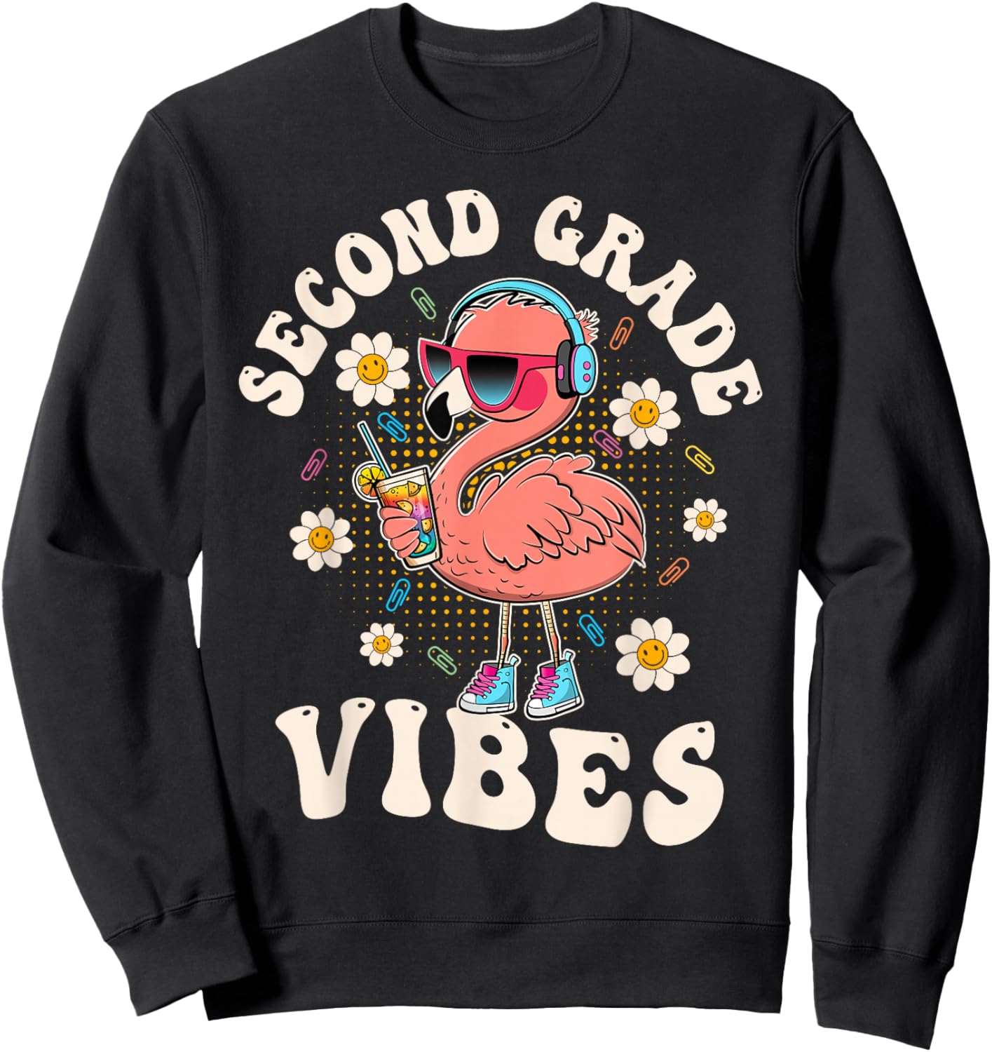 Flamingo Back to School Second Grade Vibes Teacher 2nd Grade Sweatshirt - Sweatshirt | Black