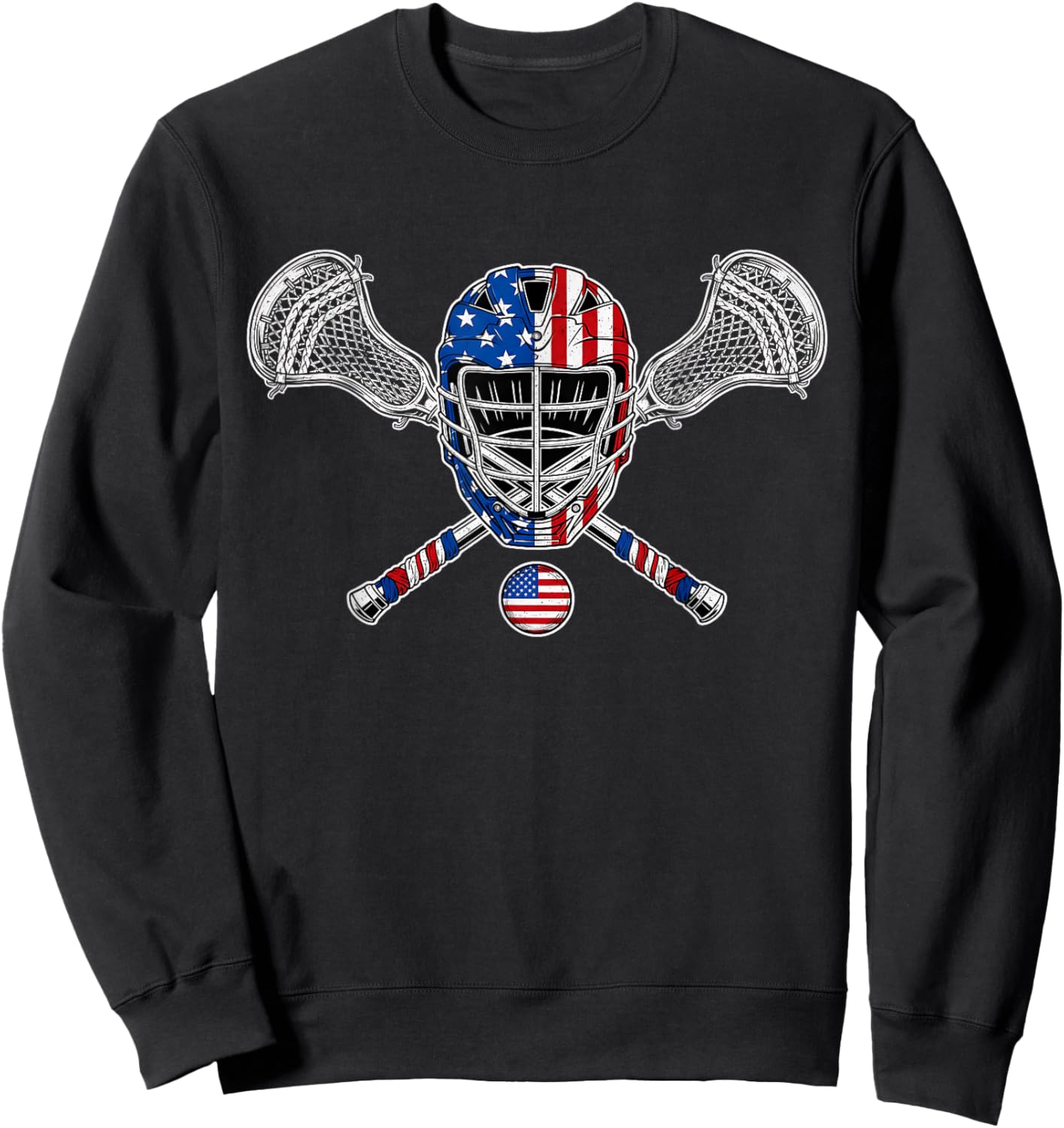 American Lacrosse Flag Patriotic Lax Sticks 4th July Sweatshirt - Sweatshirt | Black