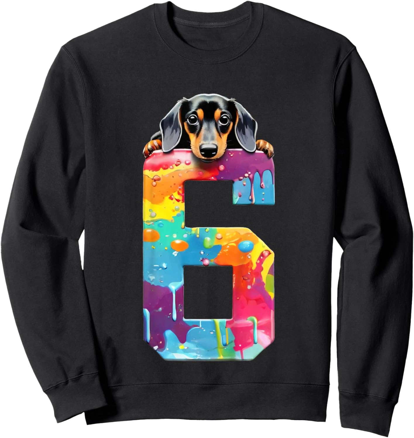 Dog 6 Years Dachshund Birthday Sweatshirt - Sweatshirt | Black