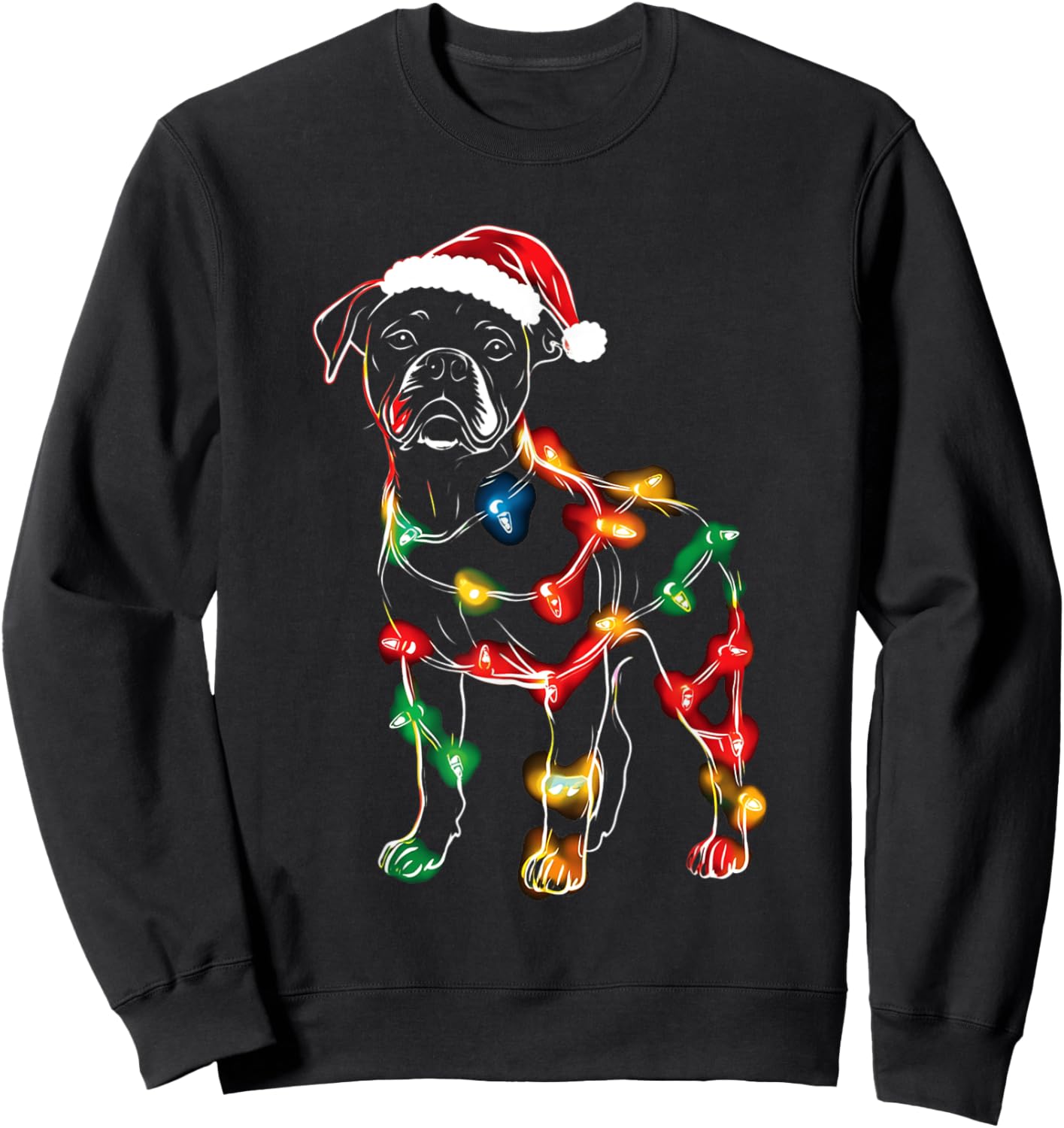 Funny Santa Boxer Retriever Christmas Lights Dog Lover Women Kids Sweatshirt - Sweatshirt | Black