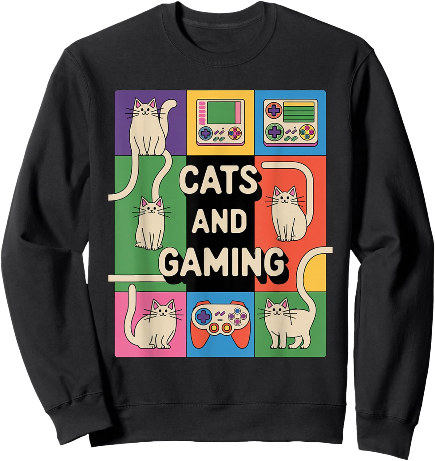 Retro Cats And Gaming Funny Cat Lover and Video Game Player Women Kids Sweatshirt - Sweatshirt | Black