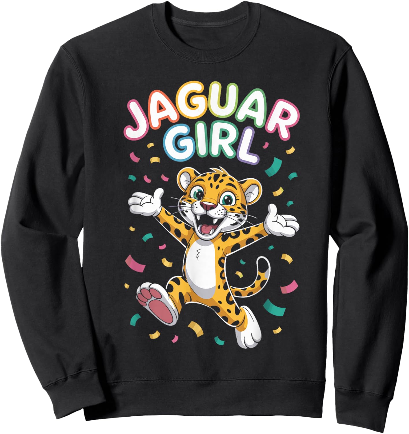Jaguar Girl Cartoon Wild Cat Retro Artwork Jungle Sweatshirt - Sweatshirt | Black