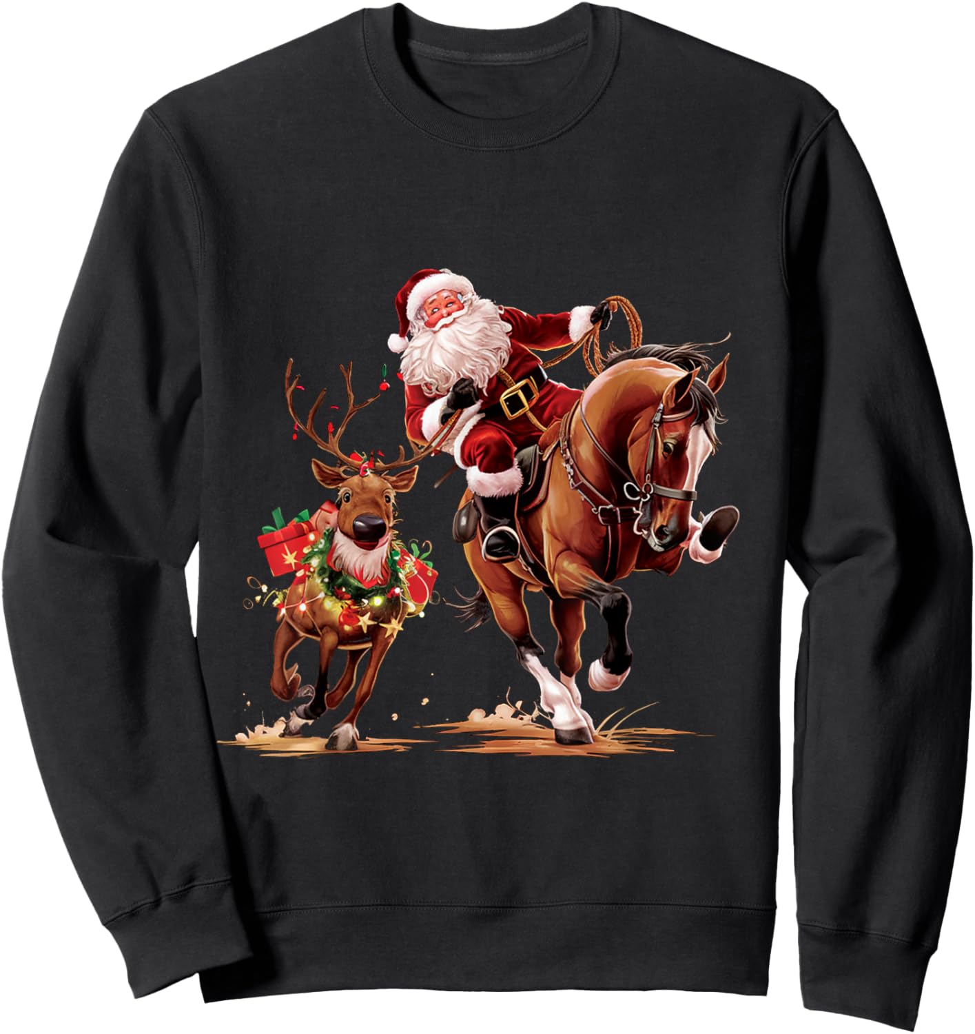 Funny Cowboy Santa Bulldogging Christmas Cowboy Western Xmas Sweatshirt - Sweatshirt | Black