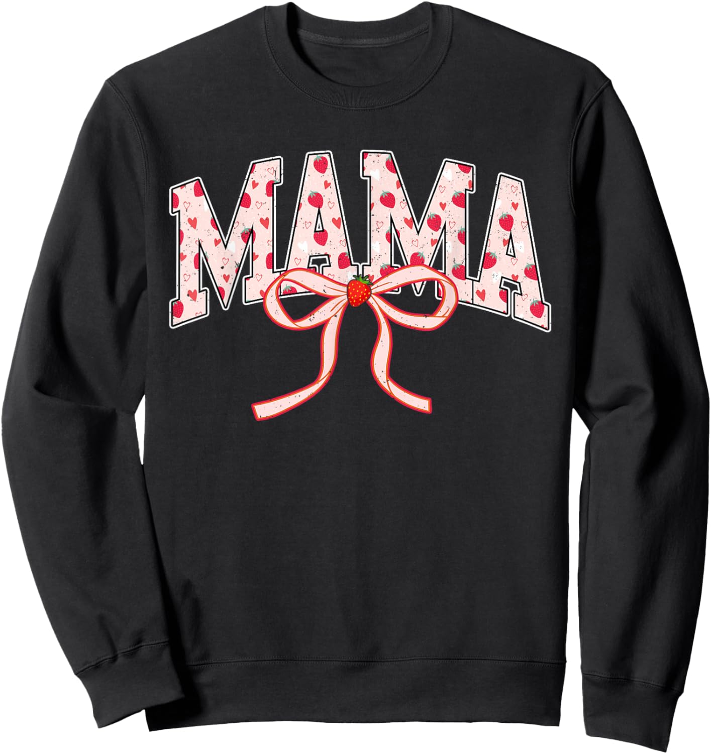 Mama Strawberry Coquette Bow Matching Family Sweatshirt - Sweatshirt | Black