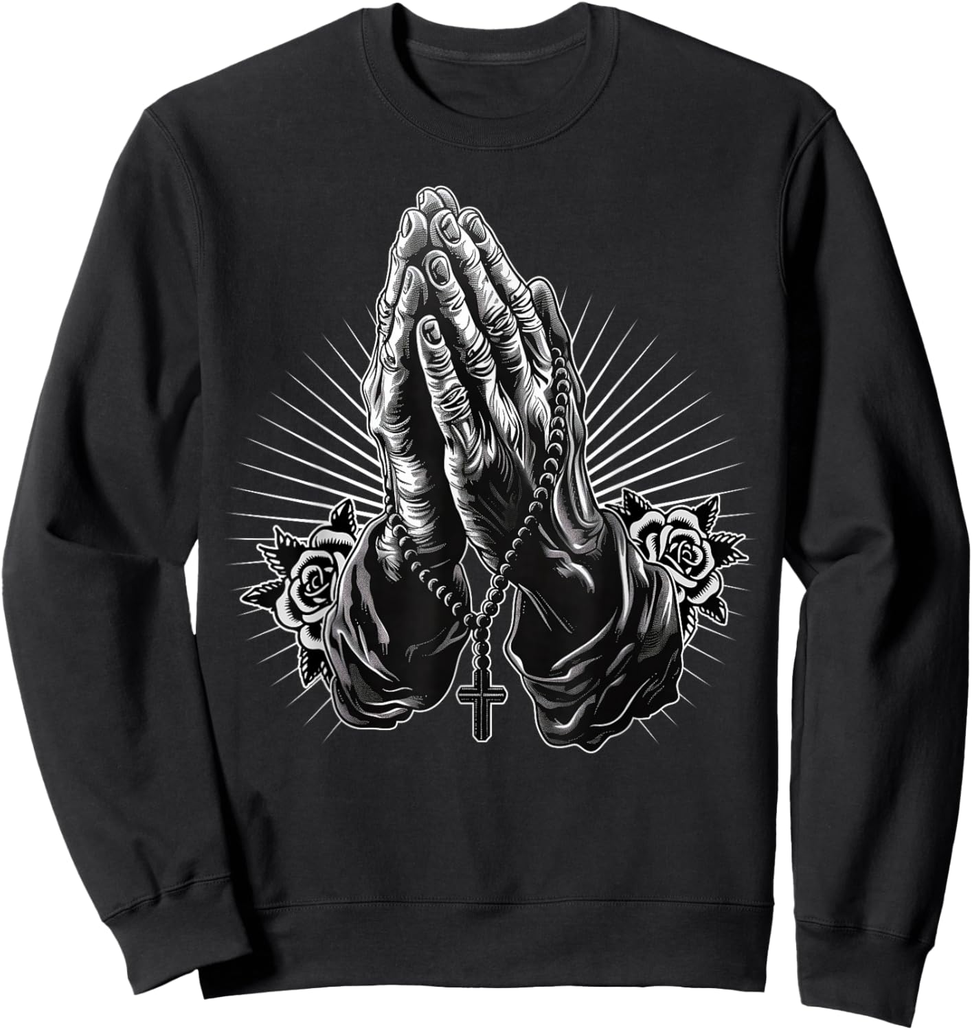Prayer Hands Catholic Christian Chicano Tattoo Rosary Sweatshirt - Sweatshirt | Black