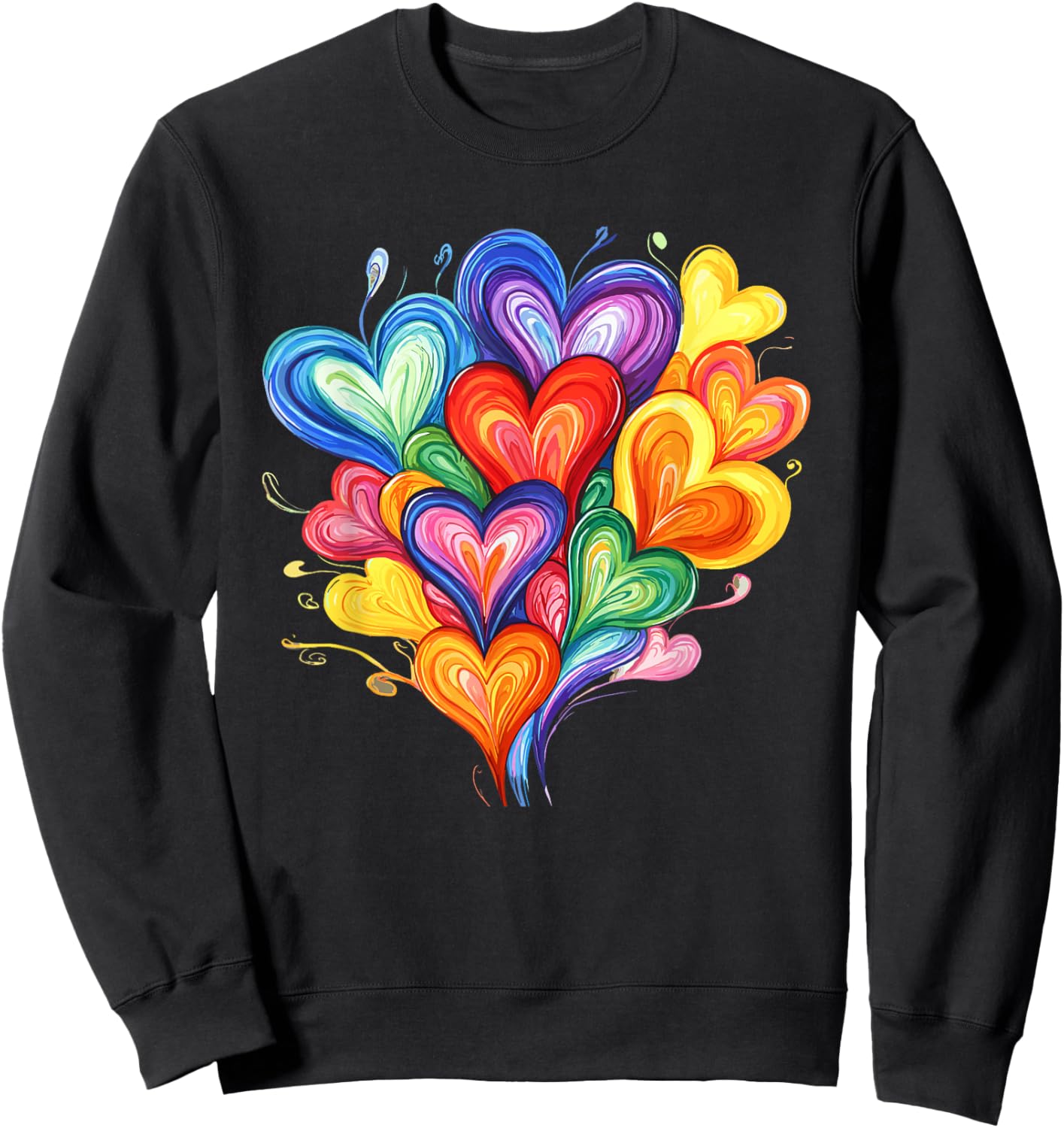 Vibrant Rainbow Heart Bouquet with Colourful Hearts Sweatshirt - Sweatshirt | Black