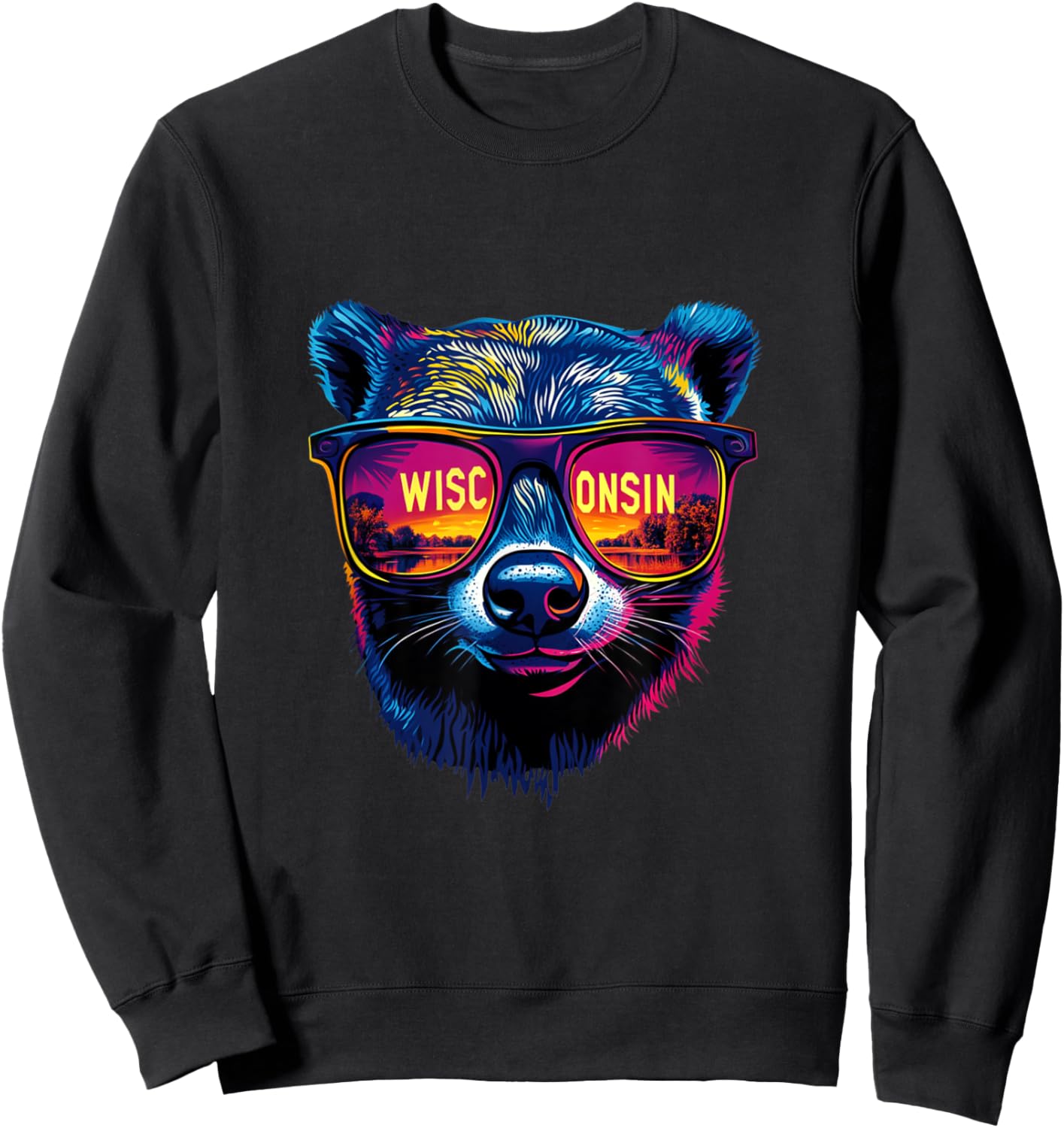 Wisconsin Vibes, Sunglass Wearing Badger Sweatshirt - Sweatshirt | Black