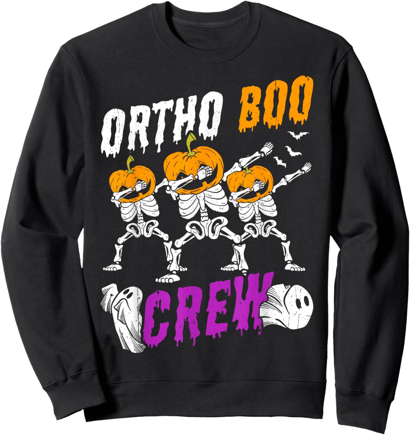 ORTHO BOO CREW Halloween Orthodontic Skeleton Scary Fan Sweatshirt - Sweatshirt | Black