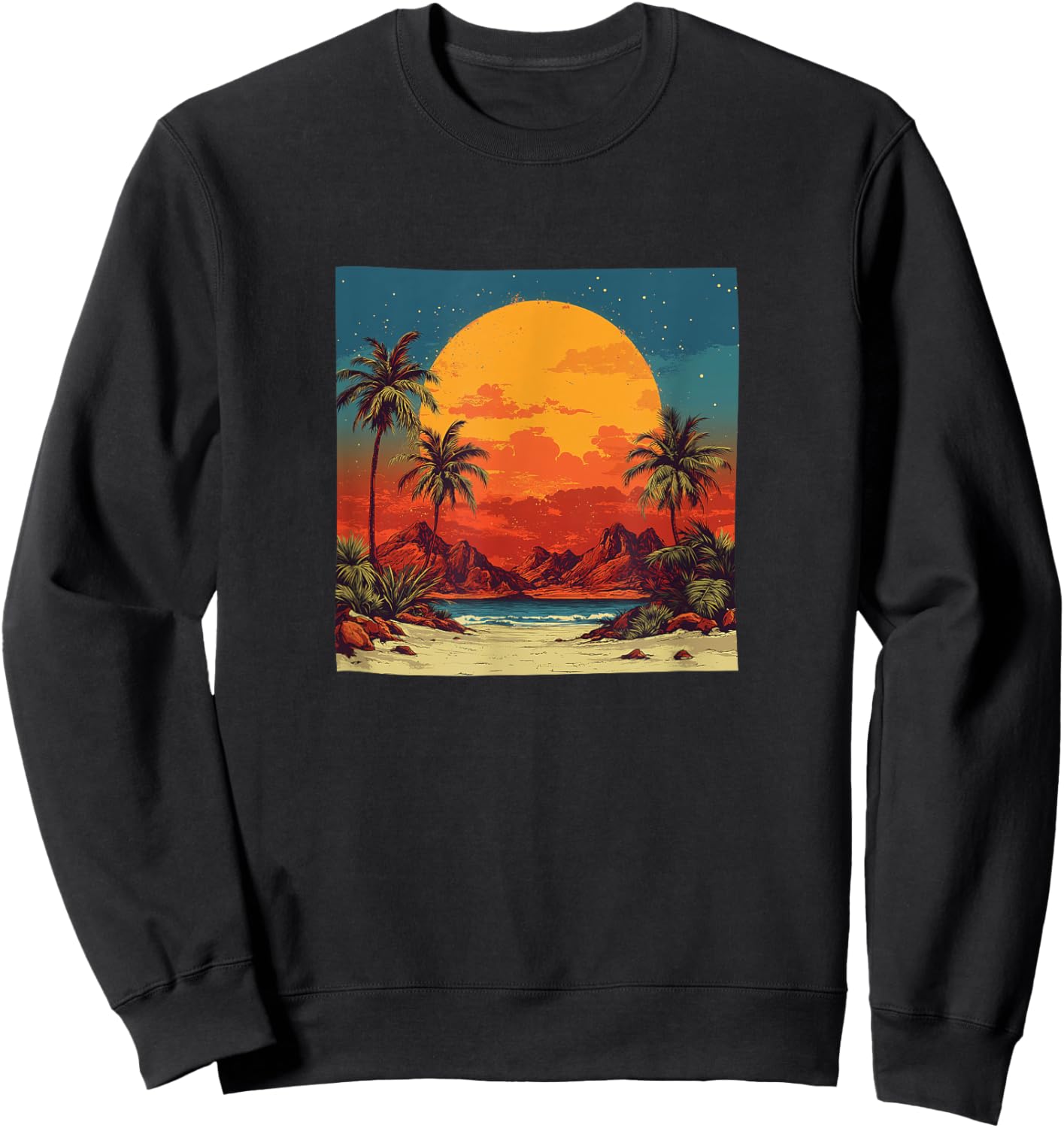 Desert Oasis Vintage Landscape Graphic Sweatshirt - Sweatshirt | Black