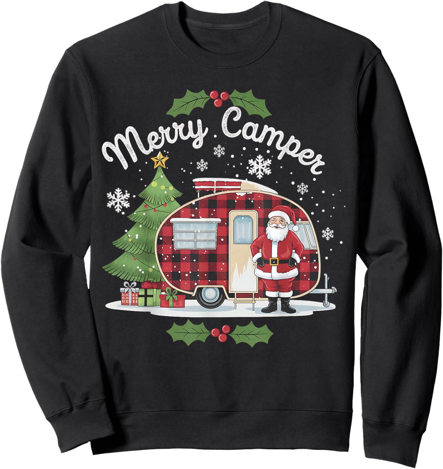Merry Camper Christmas Santa Camping Truck Family Matching Sweatshirt - Sweatshirt | Black