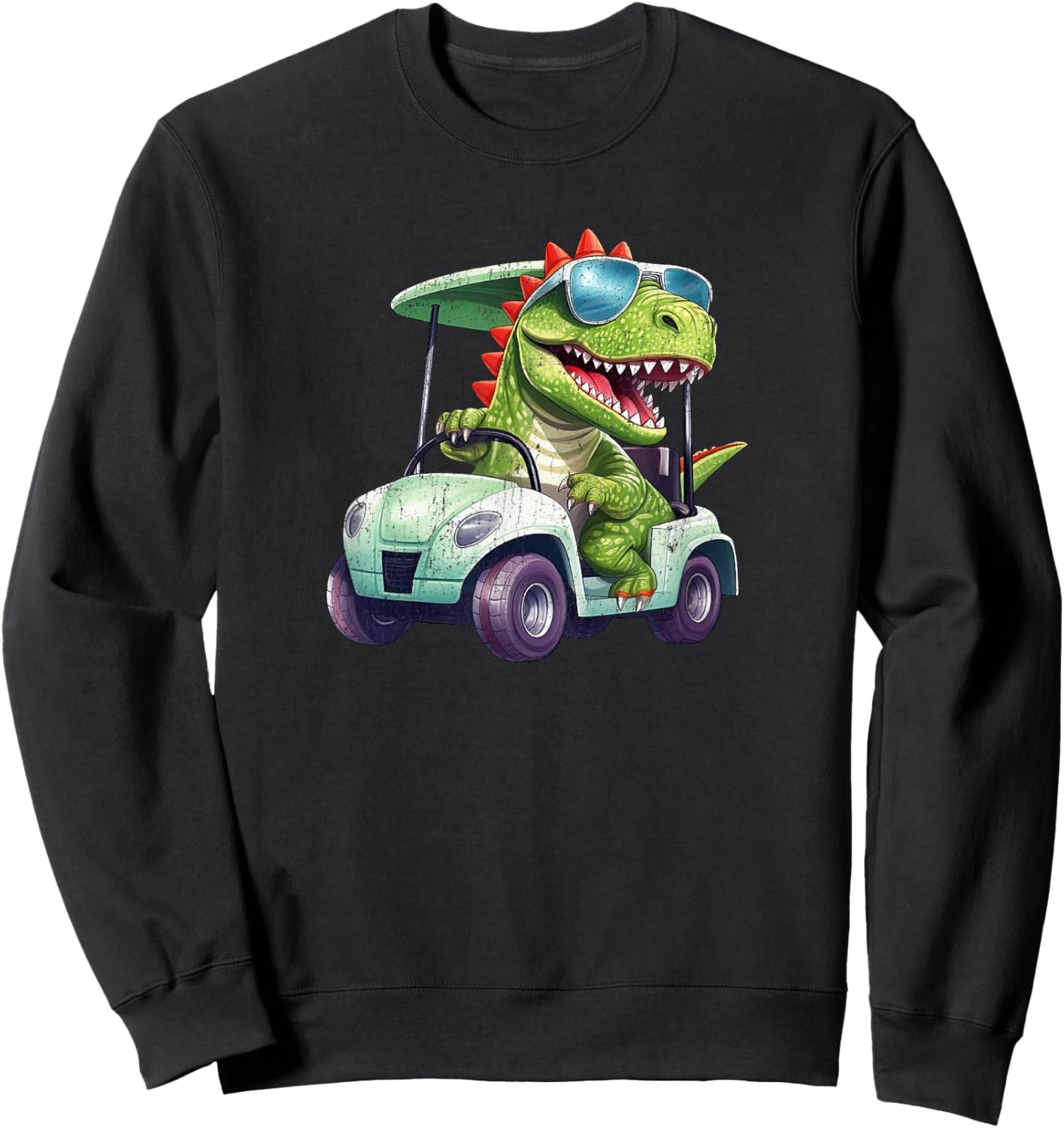 Vintage T-Rex Tyrannosaurus Dinosaur in a Golf Cart Funny Sweatshirt - Sweatshirt | Black