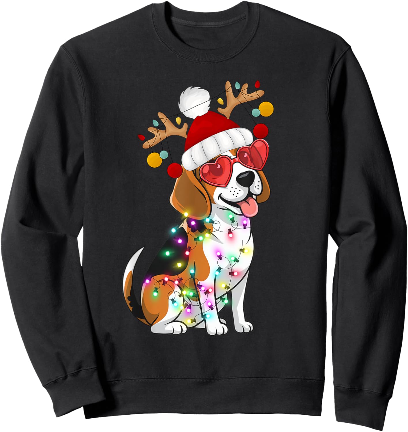 Beagle Dog Christmas Lights Santa Holiday Design Sweatshirt - Sweatshirt | Black