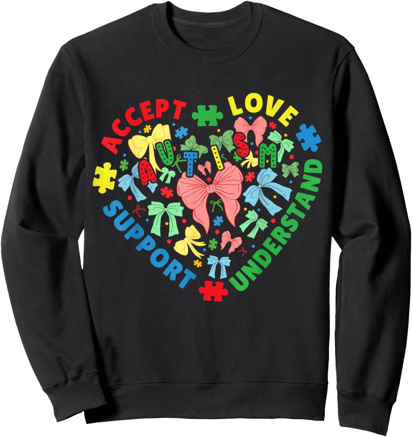 Autism Awareness Heart Coquette Bow Autism Support Women Sweatshirt - Sweatshirt | Black