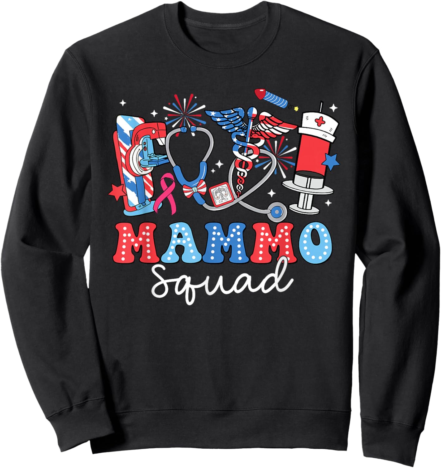 Groovy Mammo Squad Mammo Tech USA Flag Fireworks 4th Of July Women Men Sweatshirt - Sweatshirt | Black