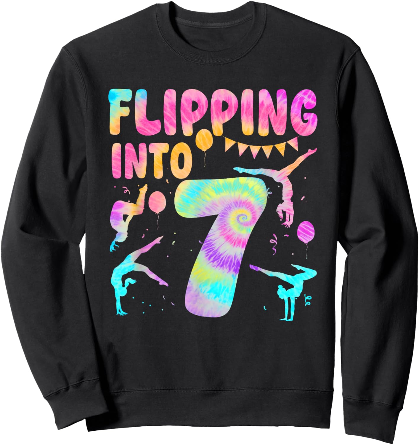 Flipping Into 7 Years Old Birthday Girl Gymnast 7th Sweatshirt - Sweatshirt | Black