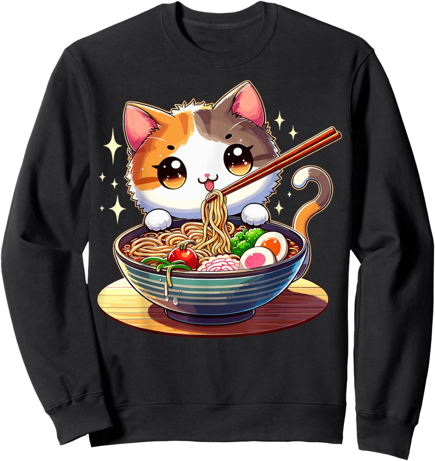 Cat Ramen Noodles Anime Kawaii Japanese Cat Sweatshirt - Sweatshirt | Black