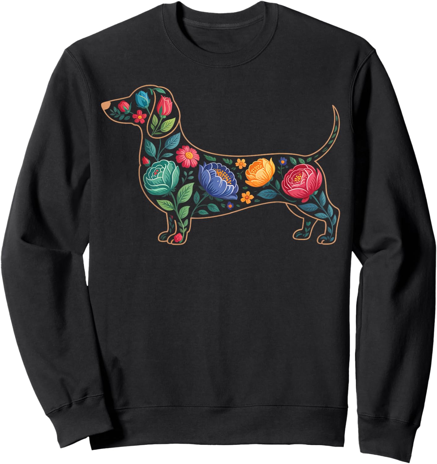 Floral Dachshund Dog Cute Flower Garden Sweatshirt - Sweatshirt | Black