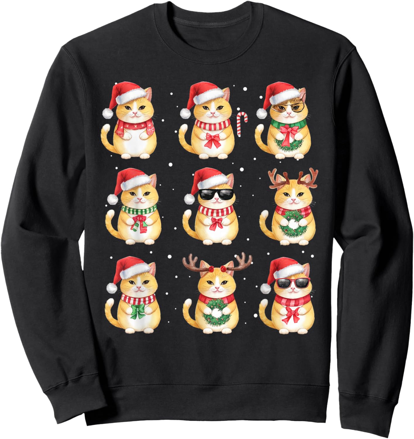Cat Christmas Lights Funny Cats Lover Animal Pajama Sweatshirt - Sweatshirt | Black
