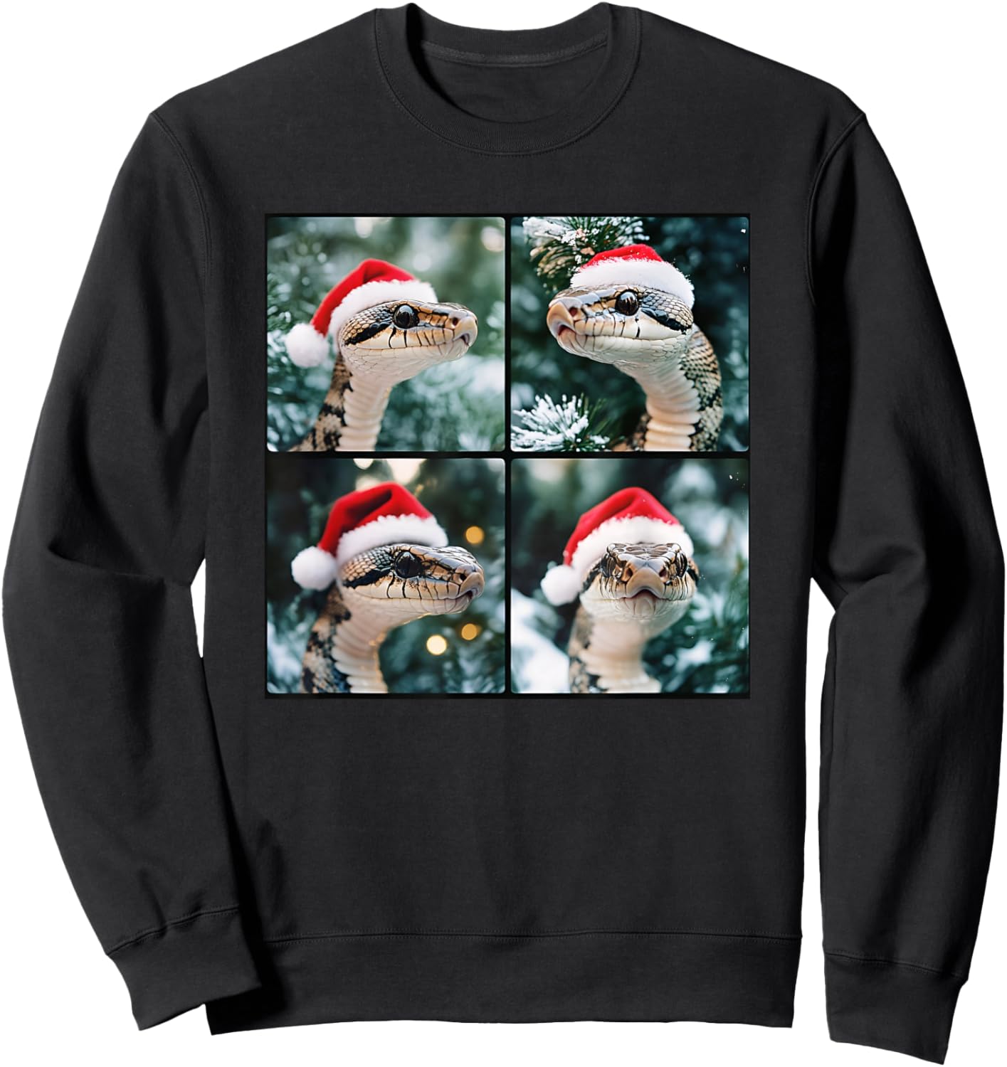 Snake Santa Hat Funny Christmas Snake Sweatshirt - Sweatshirt | Black