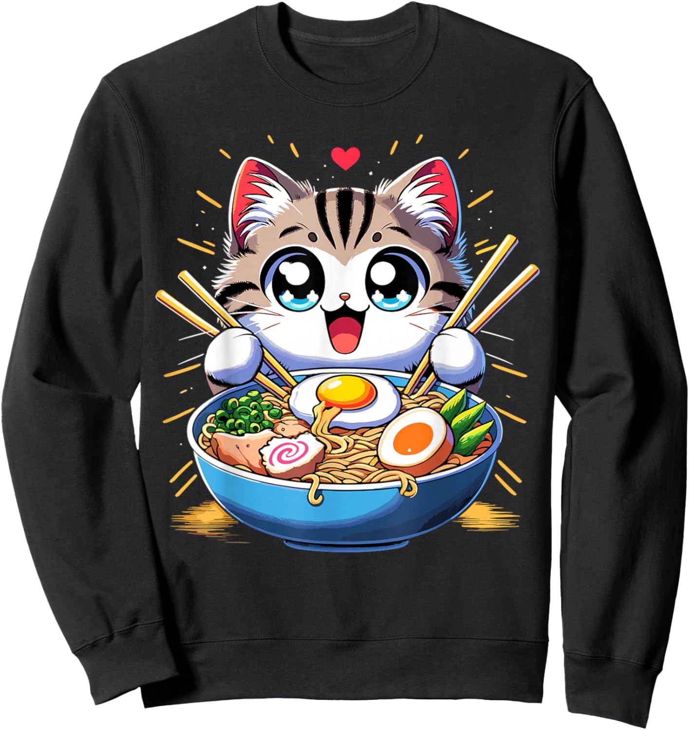 Kawaii Cat Japanese Anime Manga Cat Ramen Sweatshirt - Sweatshirt | Black