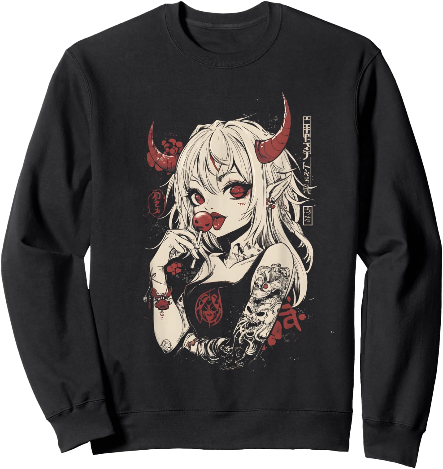 Goth Grunge Girl Waifu Demon Anime Horror Alt Aesthetic Sweatshirt - Sweatshirt | Black