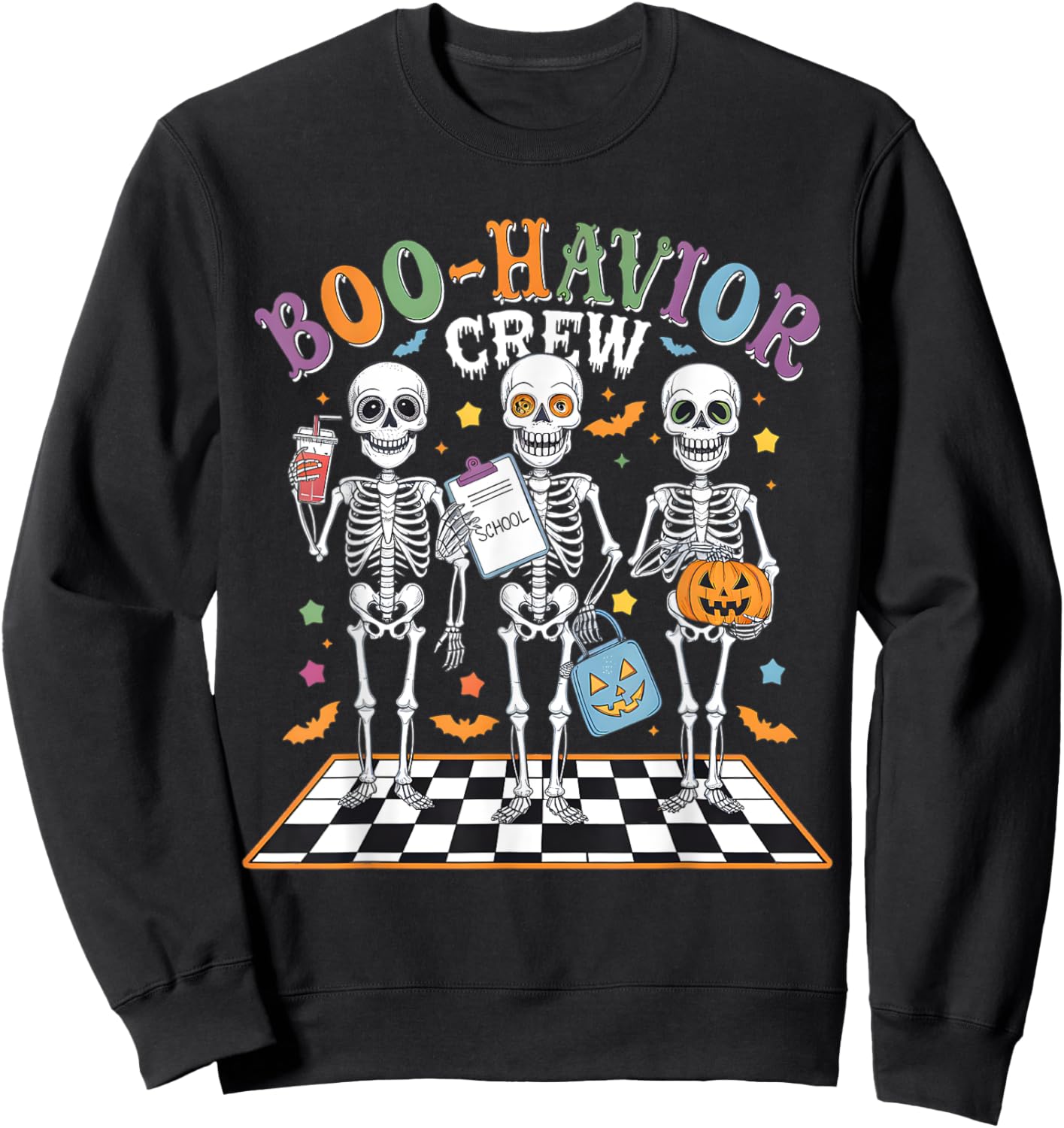 Boo-Havior Crew Behavior Analyst Skeletons Halloween ABA RBT Sweatshirt - Sweatshirt | Black