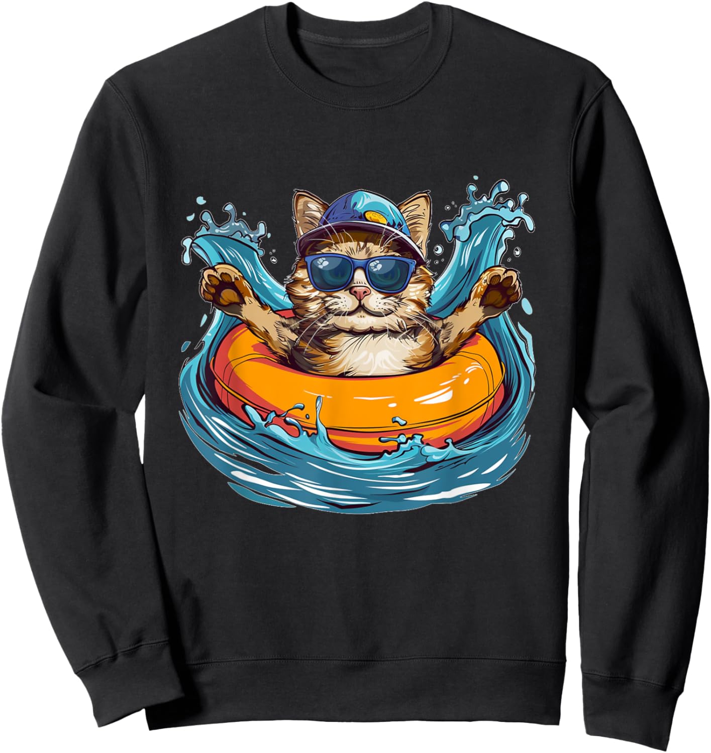 Cool River Cat loves tubing and Water adventures Women Kids Sweatshirt - Sweatshirt | Black