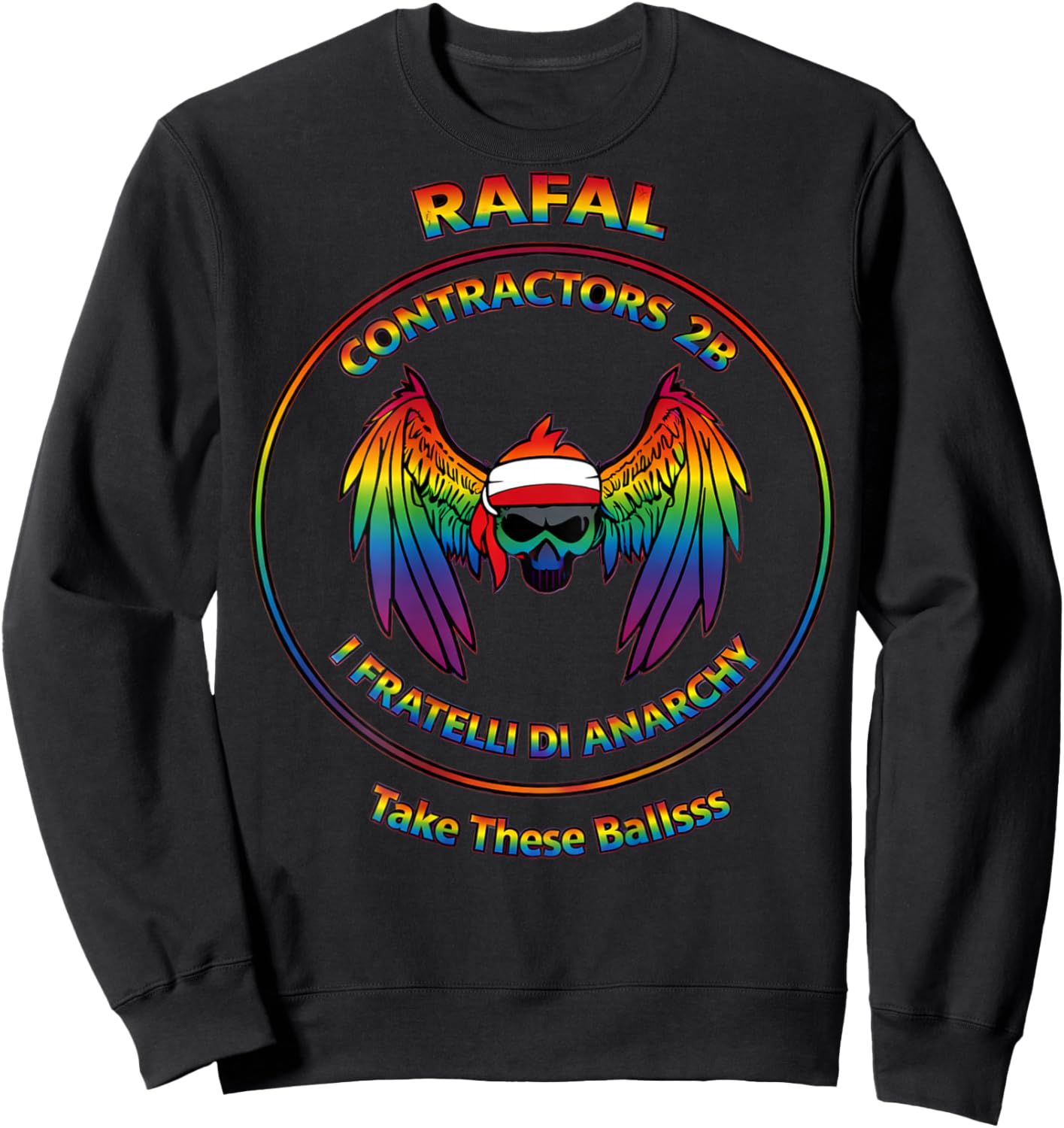 Graphic Soft Ball Skull Wings, Fully Colored Sweatshirt - Sweatshirt | Black