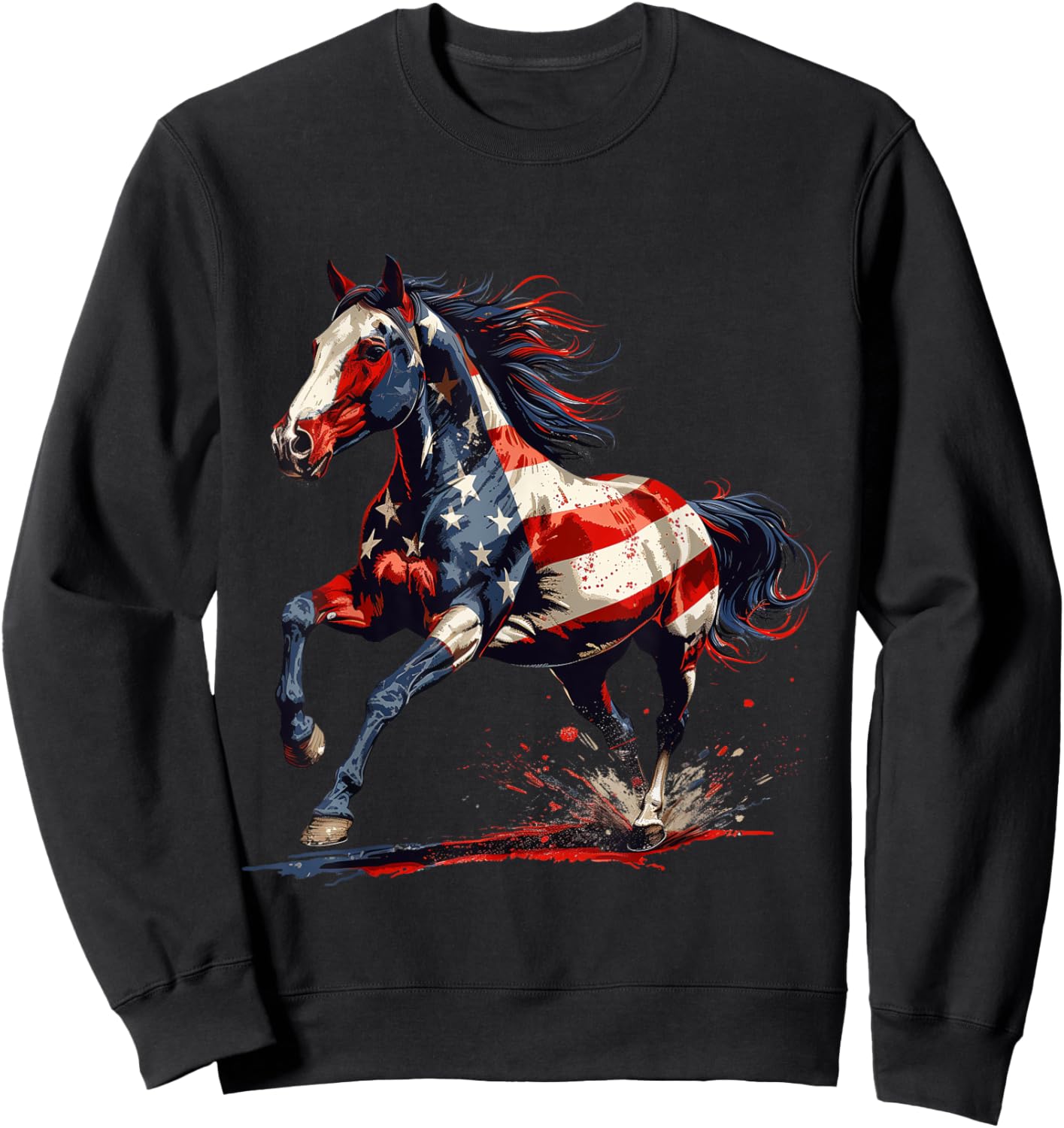 Patriotic Horse USA Flag Vintage Horse 4th Of July Women Men Sweatshirt - Sweatshirt | Black