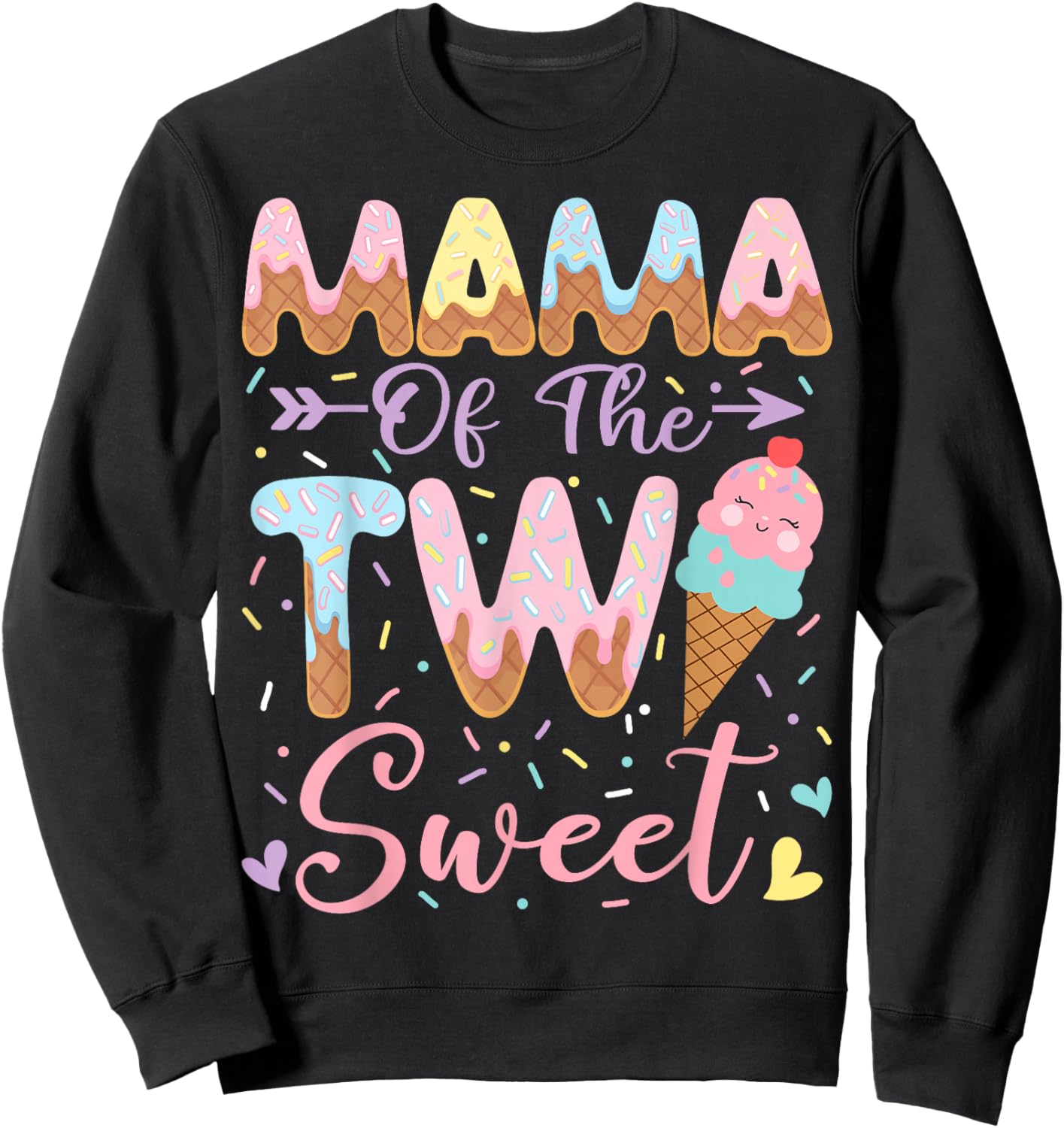 Mama of The Two Sweet 2nd Birthday Girl Ice Cream Sweatshirt - Sweatshirt | Black