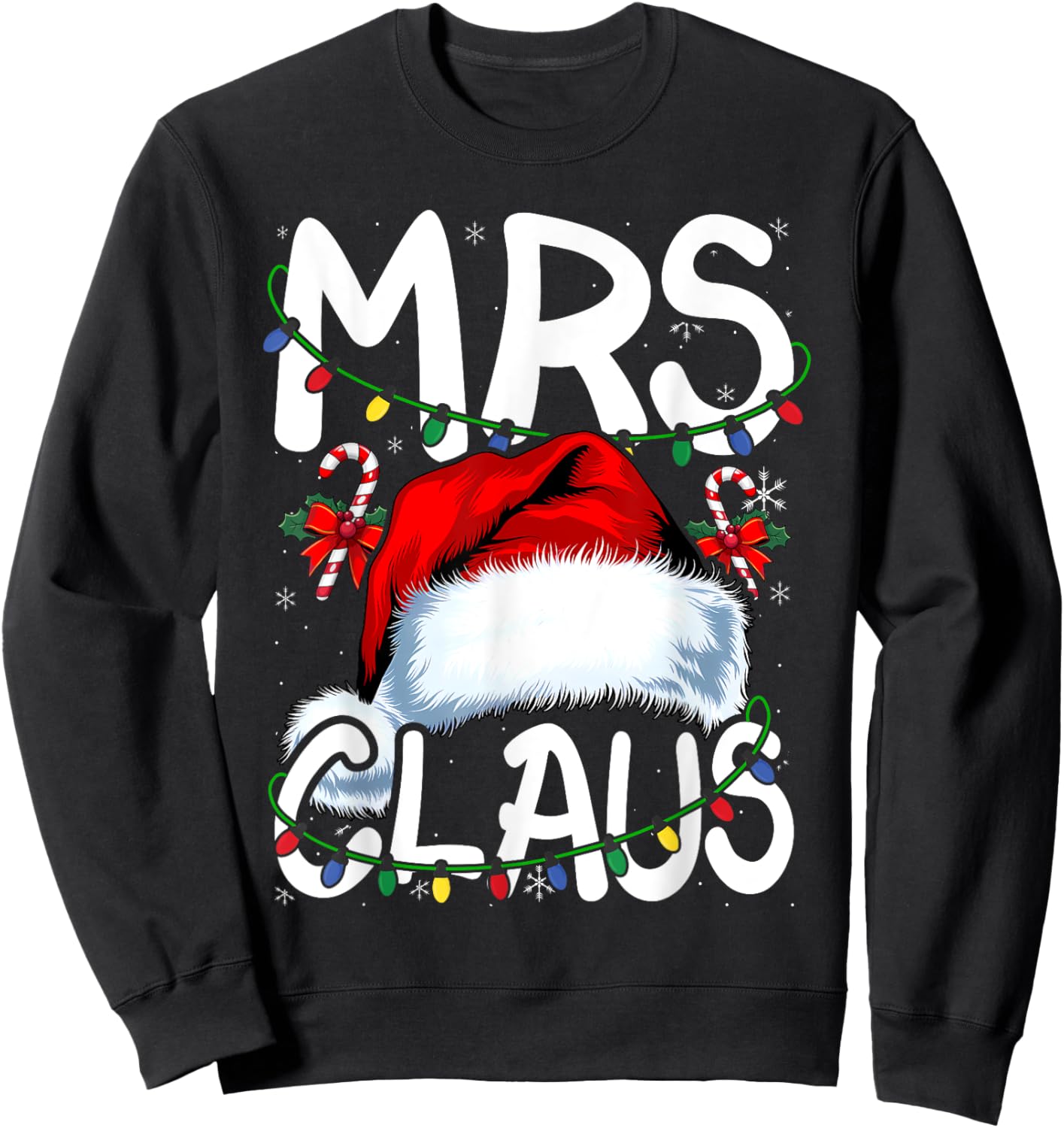 Mr and Mrs Claus Couples Matching Christmas Pajamas Santa Sweatshirt - Sweatshirt | Black