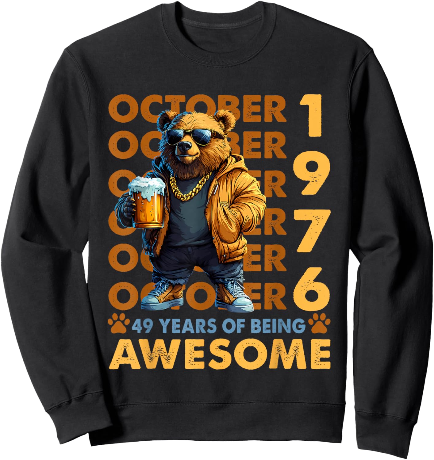 49th Birthday Bear Legends October 1976 49 Years Old Sweatshirt - Sweatshirt | Black