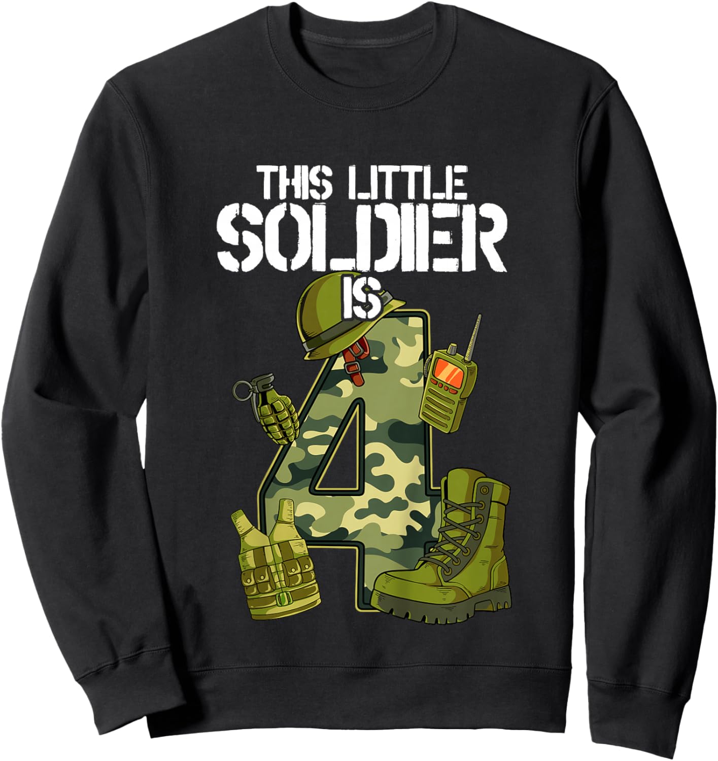 Kids 4th Birthday Army Sweatshirt - Sweatshirt | Black