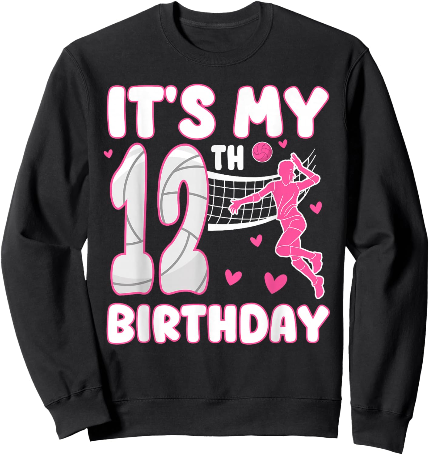 It's My 12th Birthday Girl Volleyball Theme 12 Years Old Sweatshirt - Sweatshirt | Black