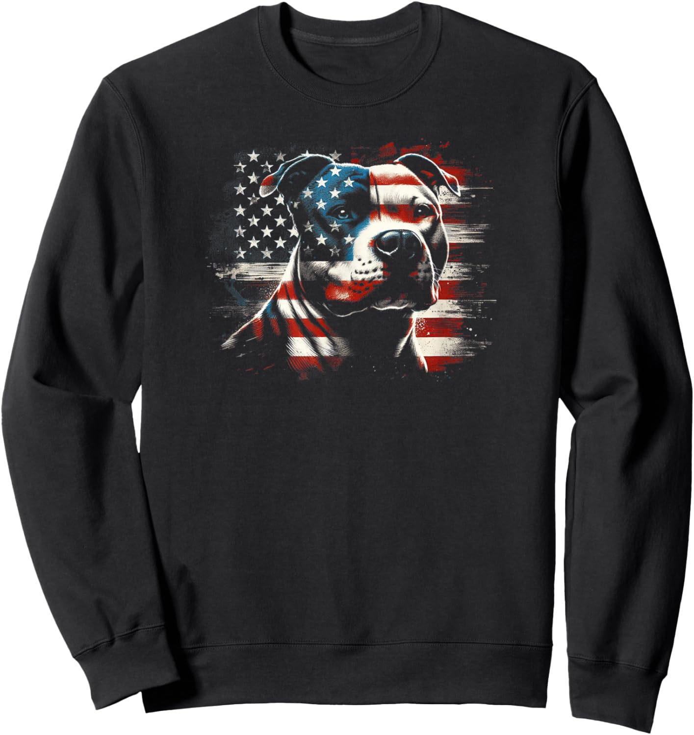 4th Of July American Flag Patriotic Pitbull Terrier Sweatshirt - Sweatshirt | Black