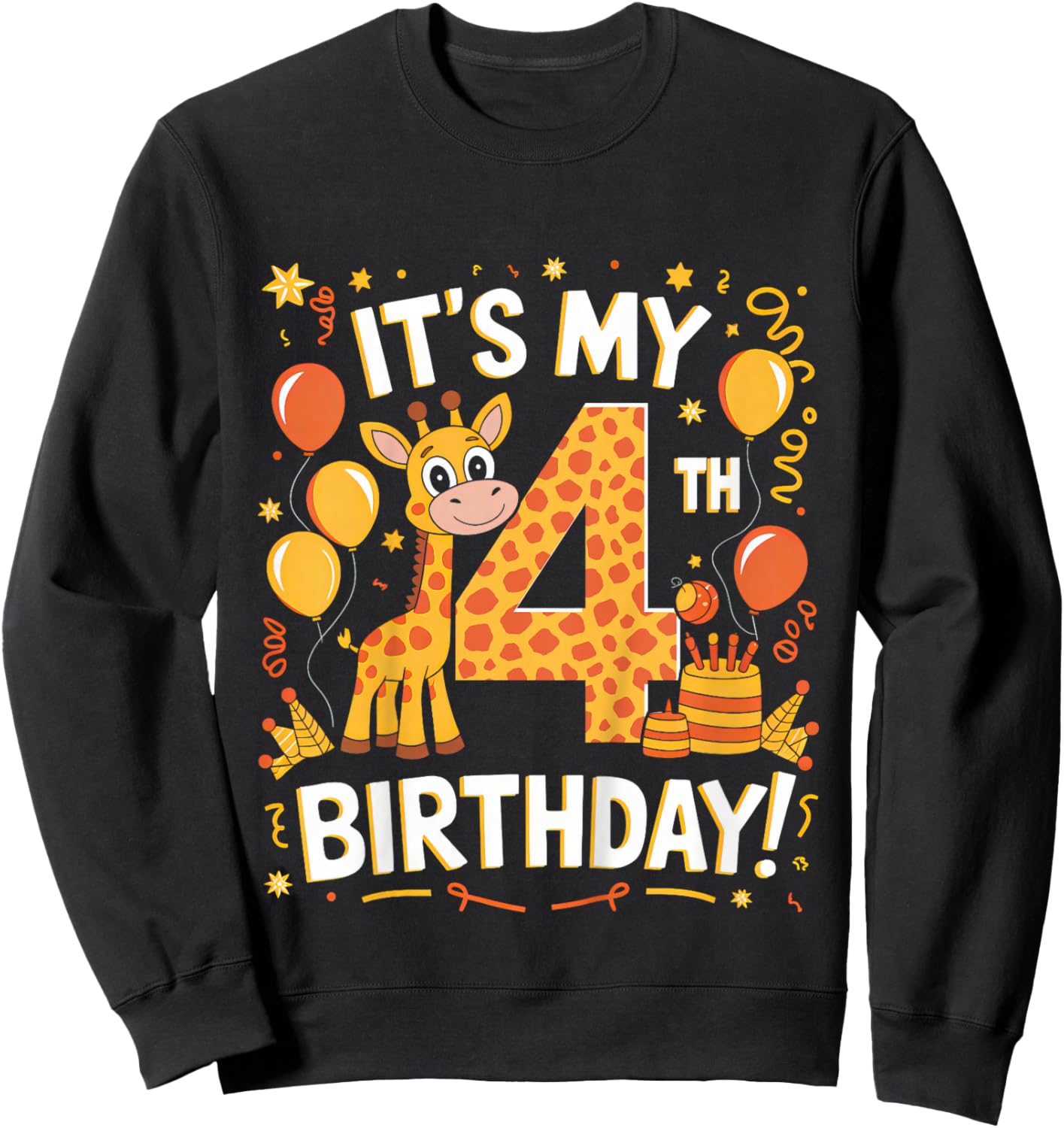 Kids Its My 4th Happy Birthday Giraffe 4 Years Old Party Toddlers Sweatshirt - Sweatshirt | Black