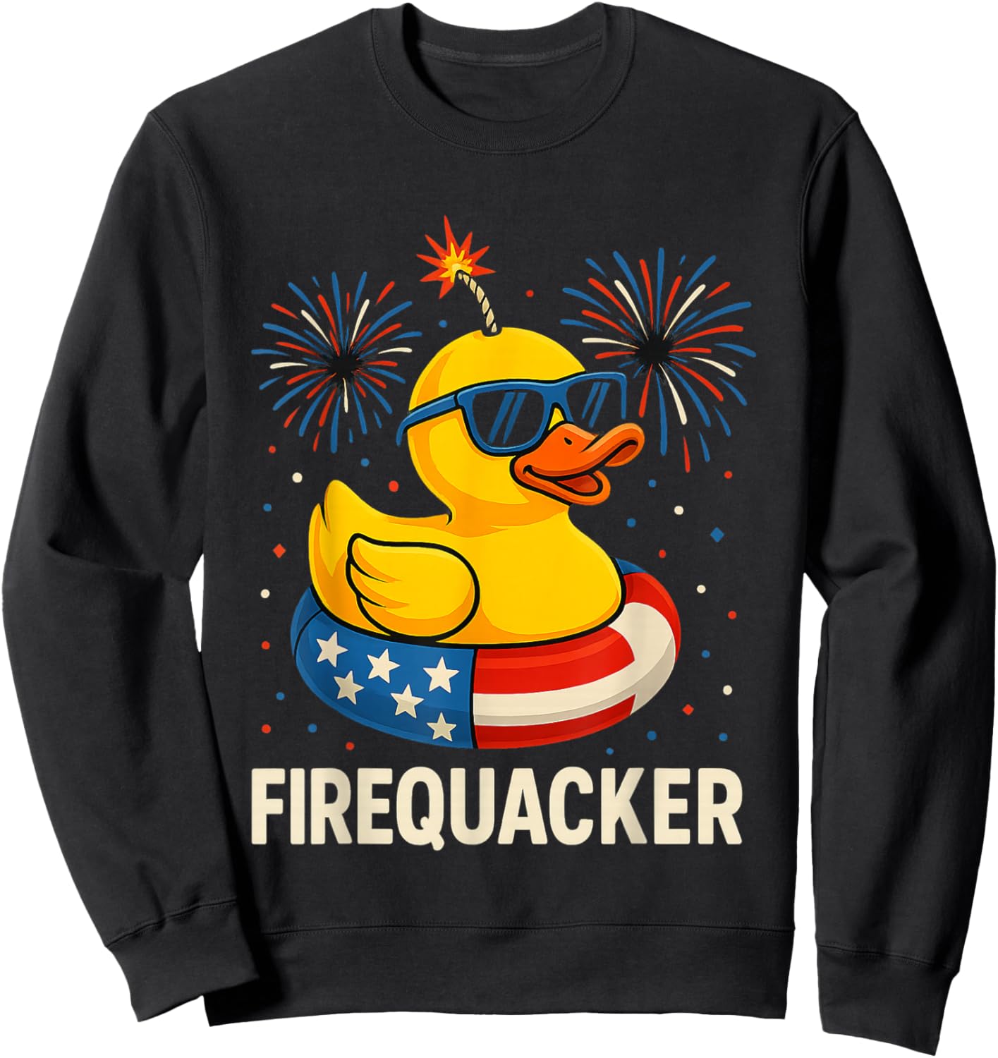4th of July Duck Firequacker Patriotic Fourth of July Funny Sweatshirt - Sweatshirt | Black