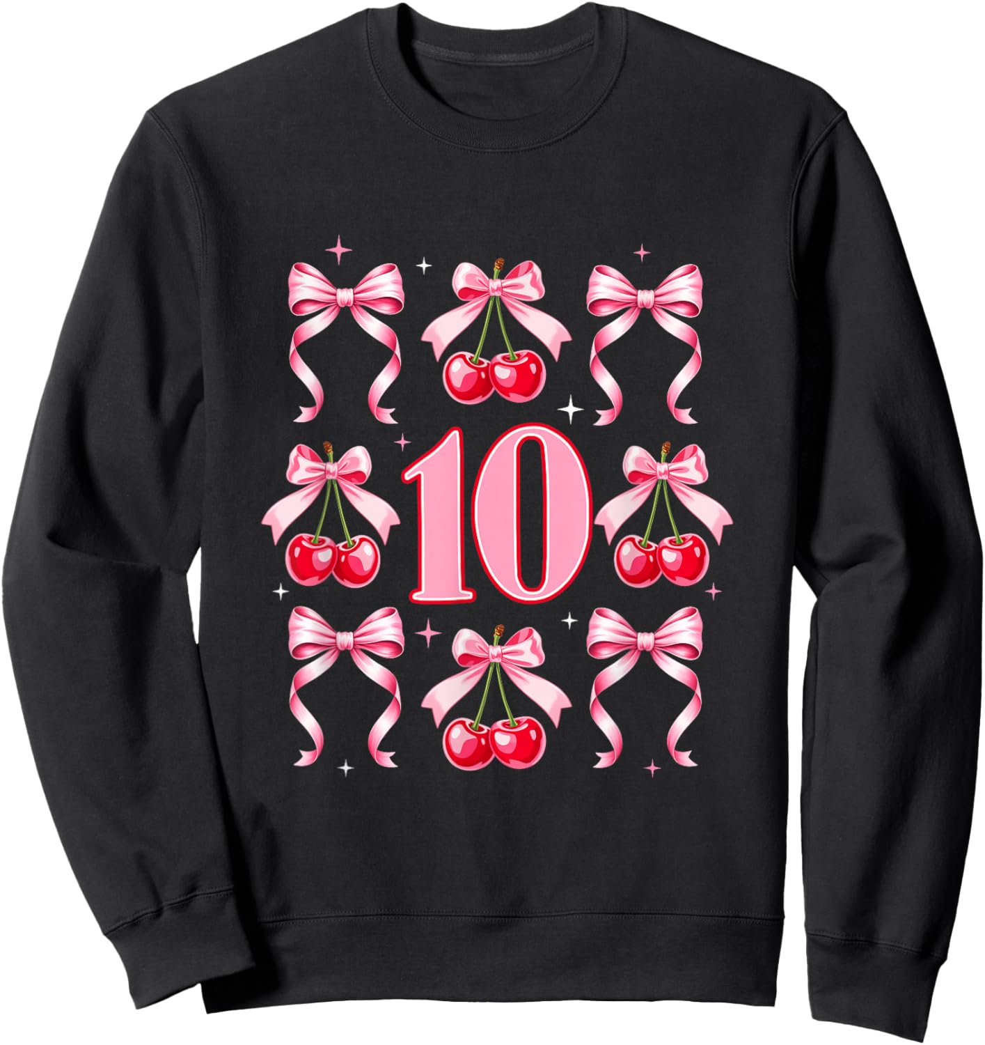 Birthday Girl 10Th Birthday Cherry Coquette Bow 10 Years Old Sweatshirt - Sweatshirt | Black