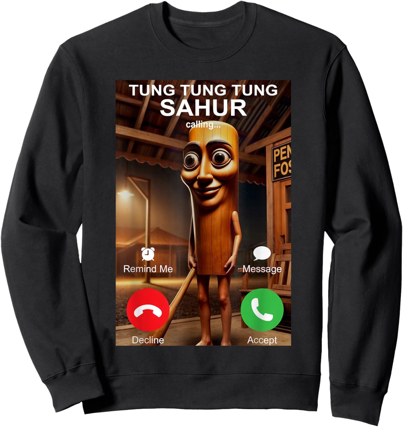 Funny Scary Italian Brainrot Tung Tung Tung Sahur is Calling Sweatshirt - Sweatshirt | Black